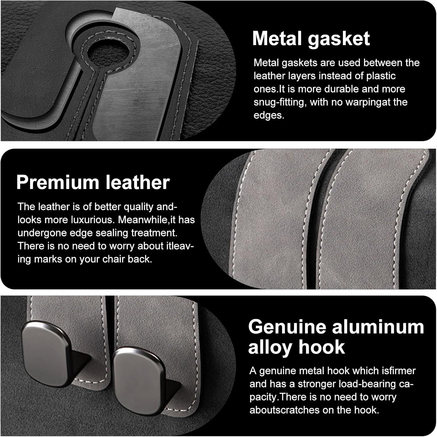 Car Purse Hook Purse Hook for Car Seats Headrest Car Seat Hooks,Heavy Duty Vehicle Organizer for Handbags, Groceries, Purses, Keep Car Tidy (Gray, 4 Pack) - Image 6