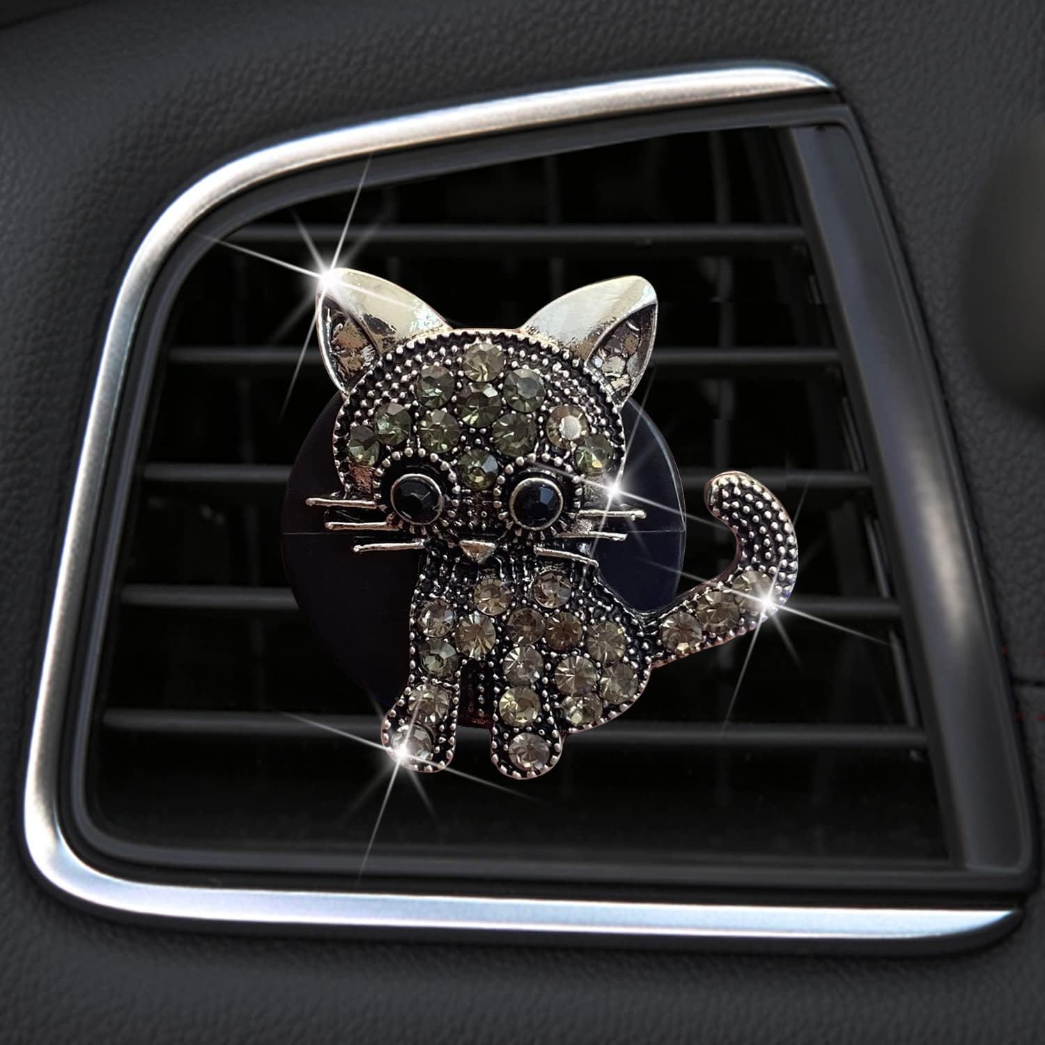 Bling Rhinestone Car Air Vent Clip,Dashboard Outlet Clip,Car Air Freshener Vent Clips,Car Air Conditioning Outlet Clip Decorative,Bling Car Accessories Car Interior Decoration Charm,Cute Car Decor (Cute kitten-BK) - Image 1