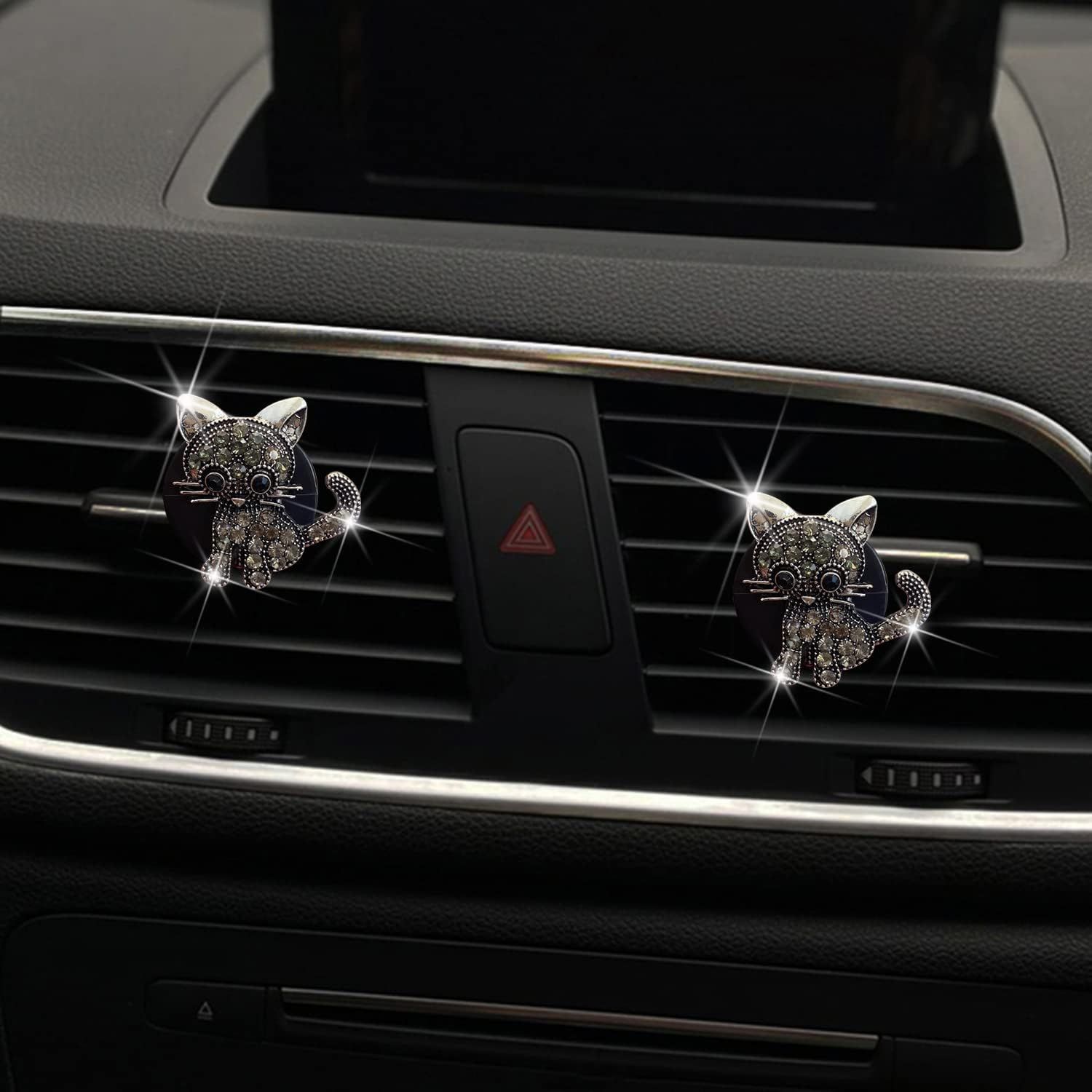 Bling Rhinestone Car Air Vent Clip,Dashboard Outlet Clip,Car Air Freshener Vent Clips,Car Air Conditioning Outlet Clip Decorative,Bling Car Accessories Car Interior Decoration Charm,Cute Car Decor (Cute kitten-BK) - Image 3