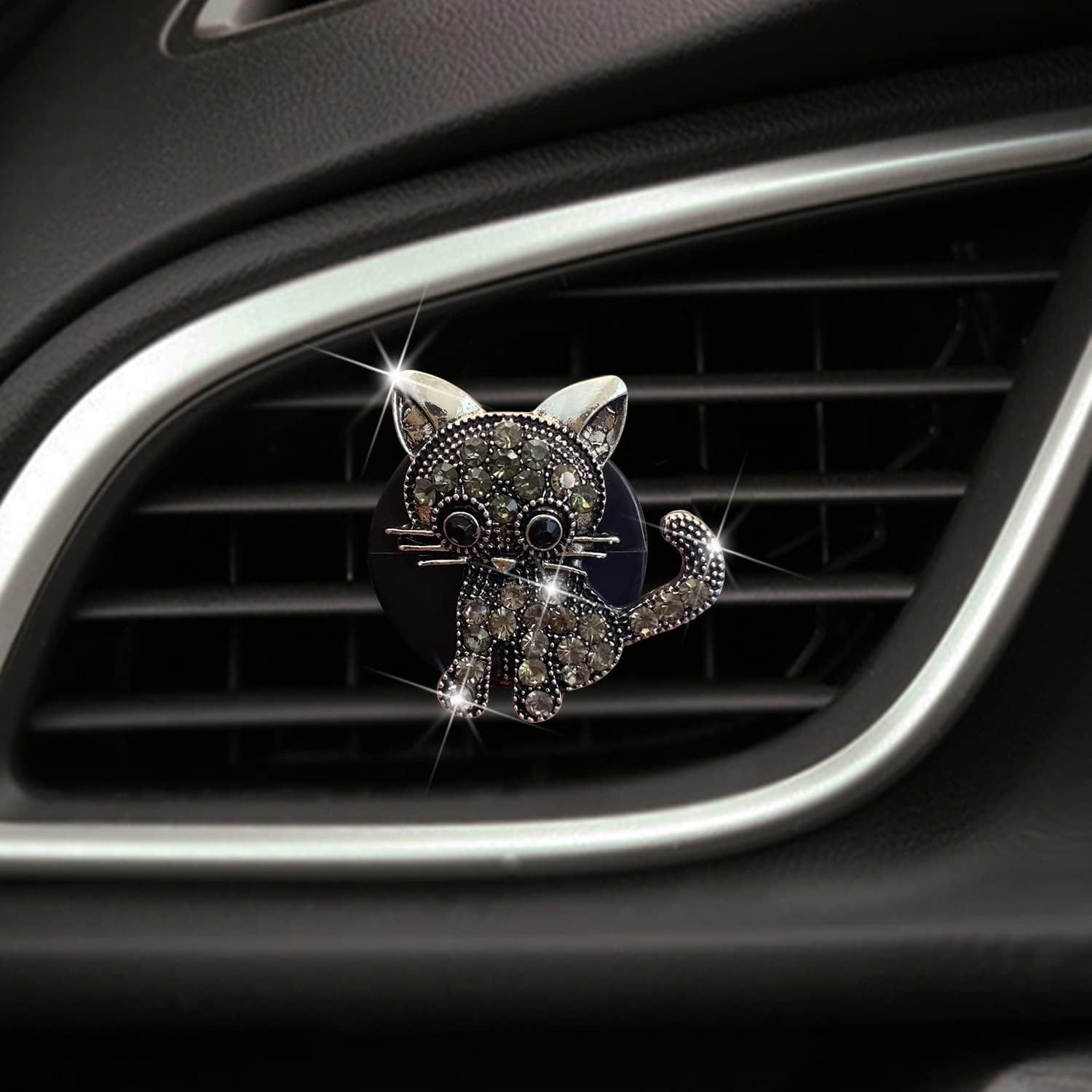 Bling Rhinestone Car Air Vent Clip,Dashboard Outlet Clip,Car Air Freshener Vent Clips,Car Air Conditioning Outlet Clip Decorative,Bling Car Accessories Car Interior Decoration Charm,Cute Car Decor (Cute kitten-BK) - Image 4