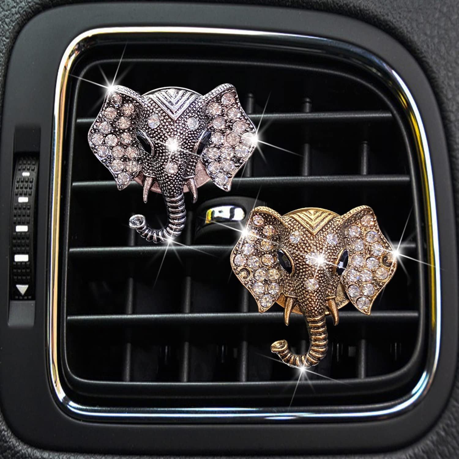 Bling Rhinestone Elephants Head Car Air Vent Clip Dashboard Outlet Clip Air Freshener Vent Clips Decorative Cute Car Decor - Image 1