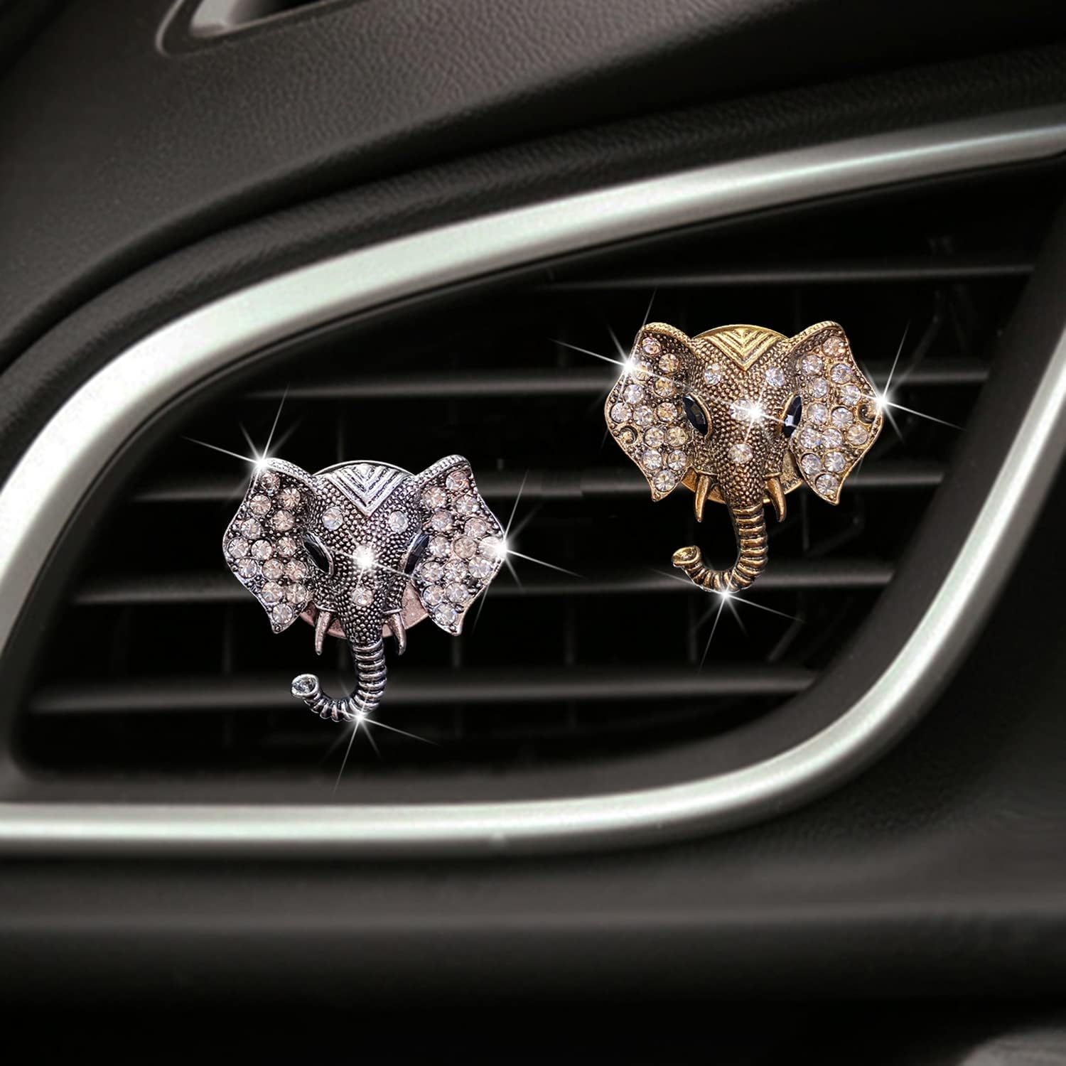 Bling Rhinestone Elephants Head Car Air Vent Clip Dashboard Outlet Clip Air Freshener Vent Clips Decorative Cute Car Decor - Image 2