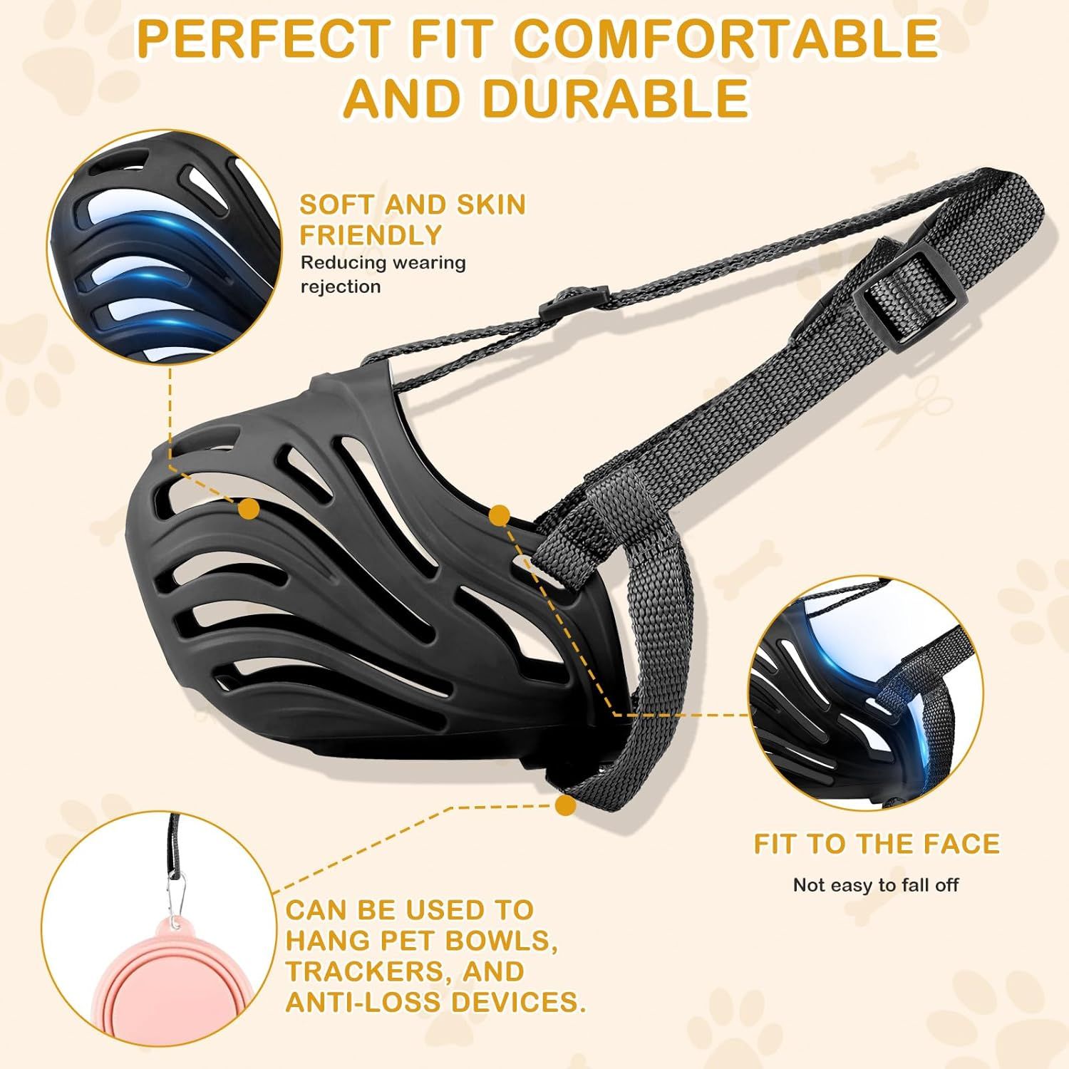 Dog Muzzle, Soft Breathable Dog Muzzles Suitable Dogs, Adjustable Basket Muzzles Prevents Chewing and Biting for Grooming Trimming Training(M) - Image 5