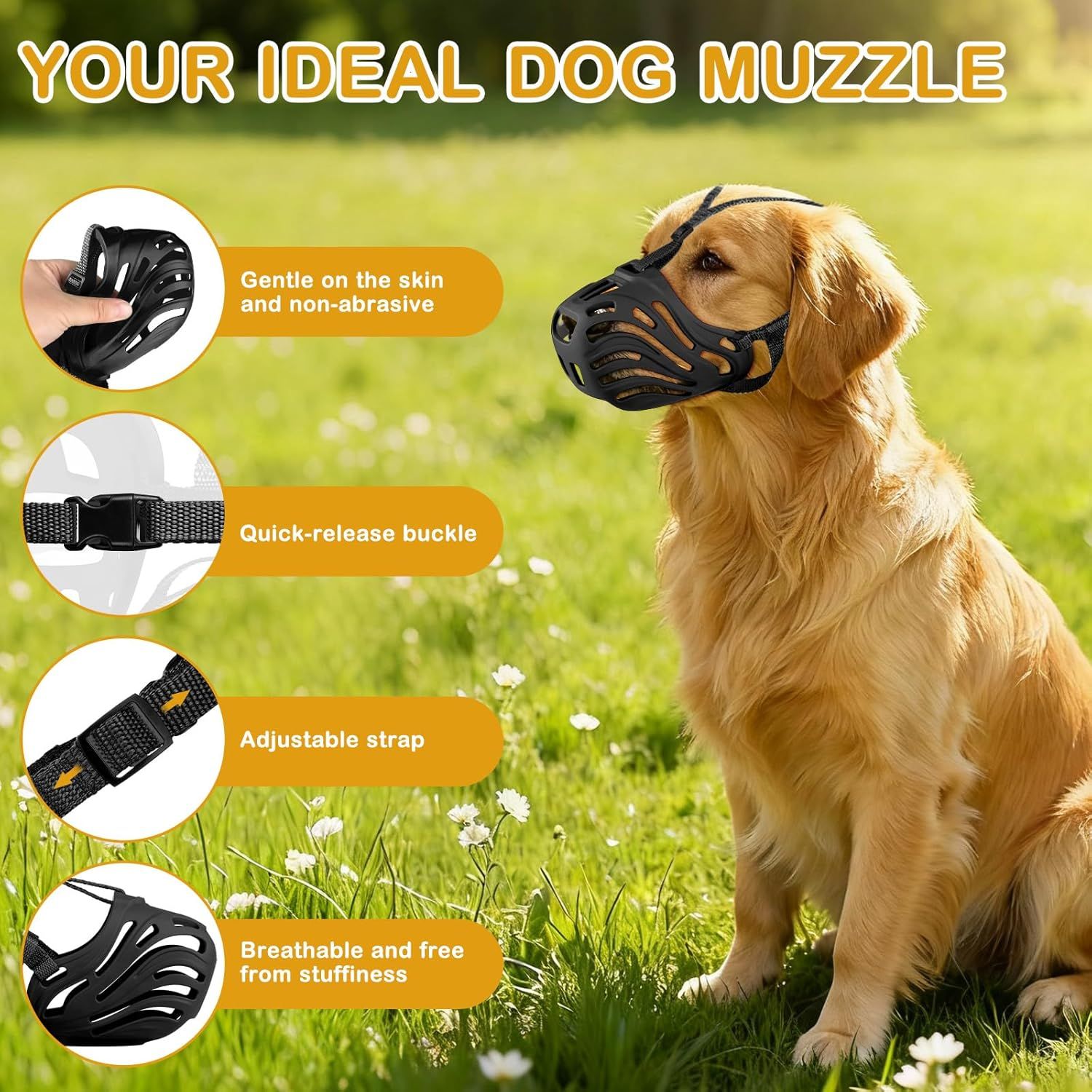 Dog Muzzle, Soft Breathable Dog Muzzles Suitable Dogs, Adjustable Basket Muzzles Prevents Chewing and Biting for Grooming Trimming Training(XXL) - Image 2