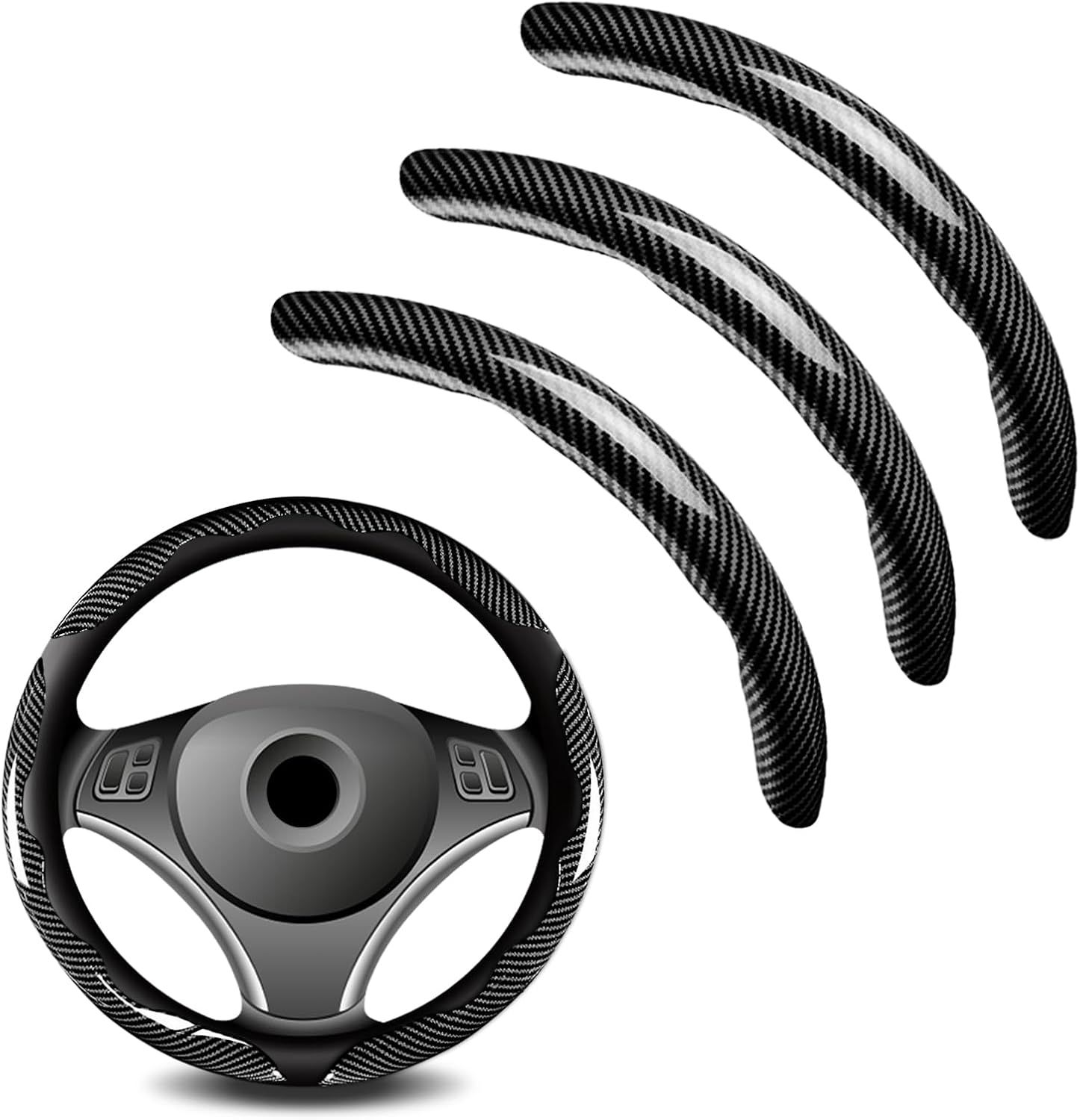 3pcs Universal Carbon Fiber Steering Wheel Cover - Anti-Slip & Segmented Design, Universal 99% Durable Steering Wheel Protector for Men and Women, Car Interior Accessory (Black) - Image 1