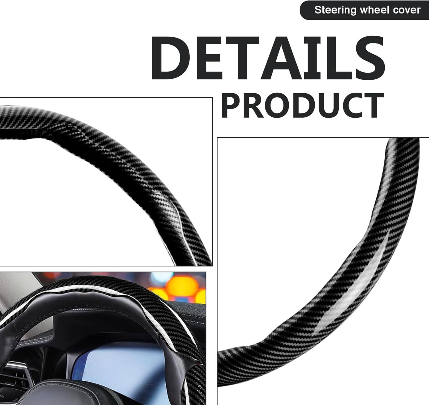 3pcs Universal Carbon Fiber Steering Wheel Cover - Anti-Slip & Segmented Design, Universal 99% Durable Steering Wheel Protector for Men and Women, Car Interior Accessory (Black) - Image 3