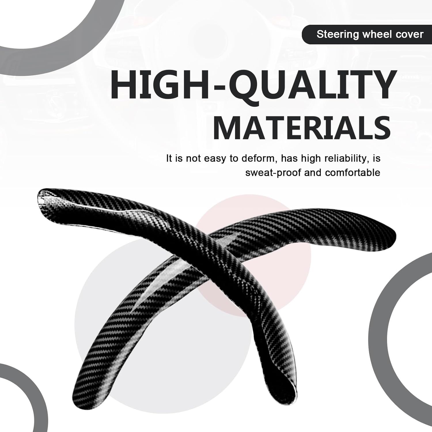 3pcs Universal Carbon Fiber Steering Wheel Cover - Anti-Slip & Segmented Design, Universal 99% Durable Steering Wheel Protector for Men and Women, Car Interior Accessory (Black) - Image 4