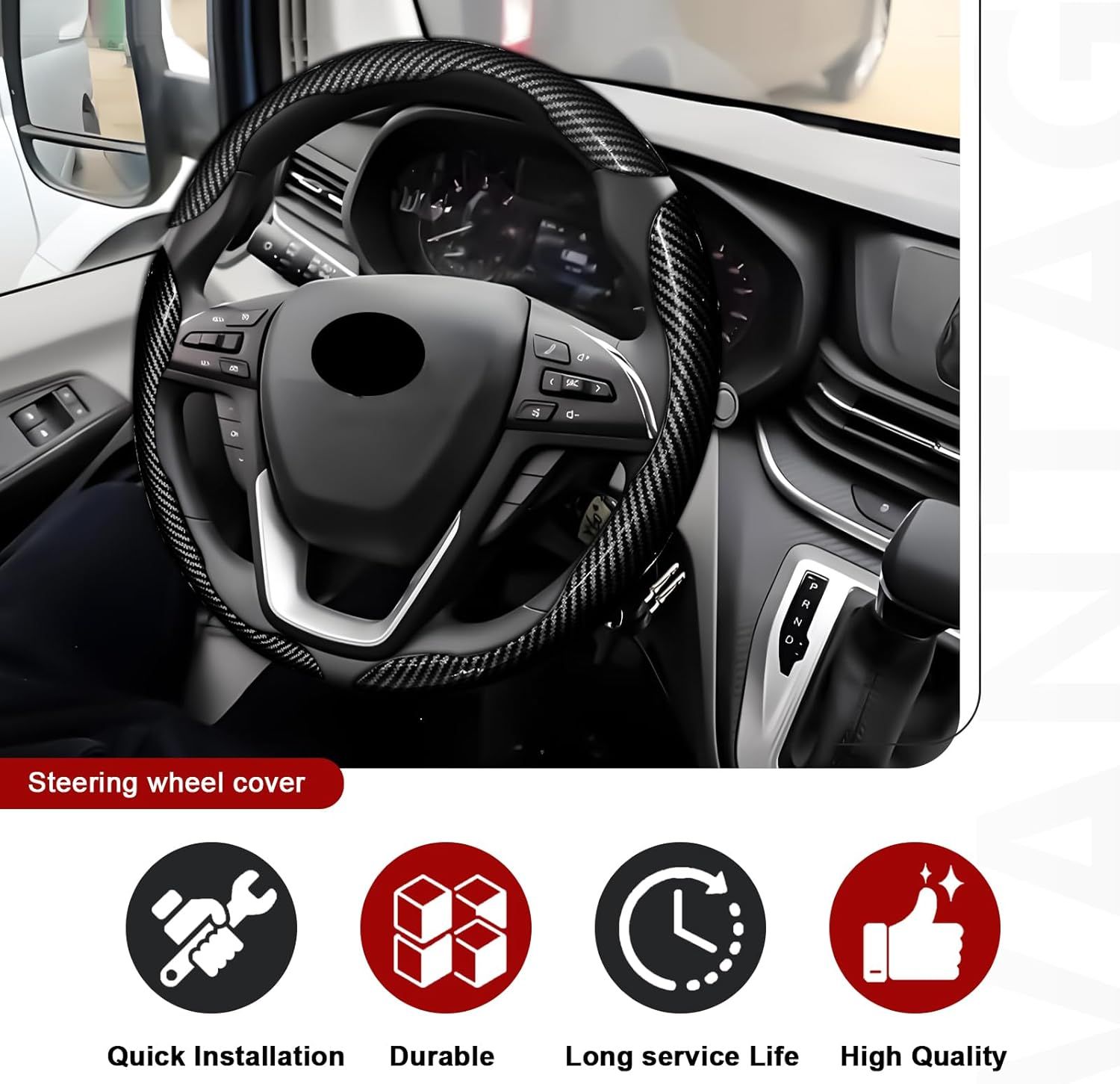 3pcs Universal Carbon Fiber Steering Wheel Cover - Anti-Slip & Segmented Design, Universal 99% Durable Steering Wheel Protector for Men and Women, Car Interior Accessory (Black) - Image 5
