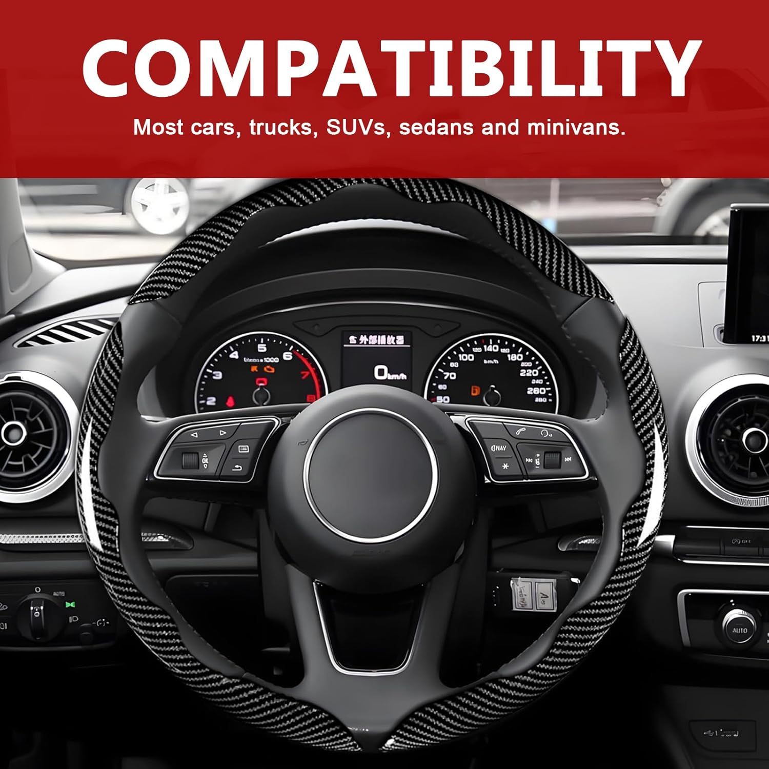 3pcs Universal Carbon Fiber Steering Wheel Cover - Anti-Slip & Segmented Design, Universal 99% Durable Steering Wheel Protector for Men and Women, Car Interior Accessory (Black) - Image 7
