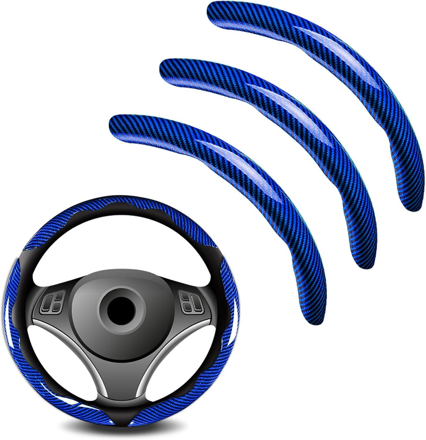3pcs Universal Carbon Fiber Steering Wheel Cover - Anti-Slip & Segmented Design, Universal 99% Durable Steering Wheel Protector for Men and Women, Car Interior Accessory (Blue) - Image 1