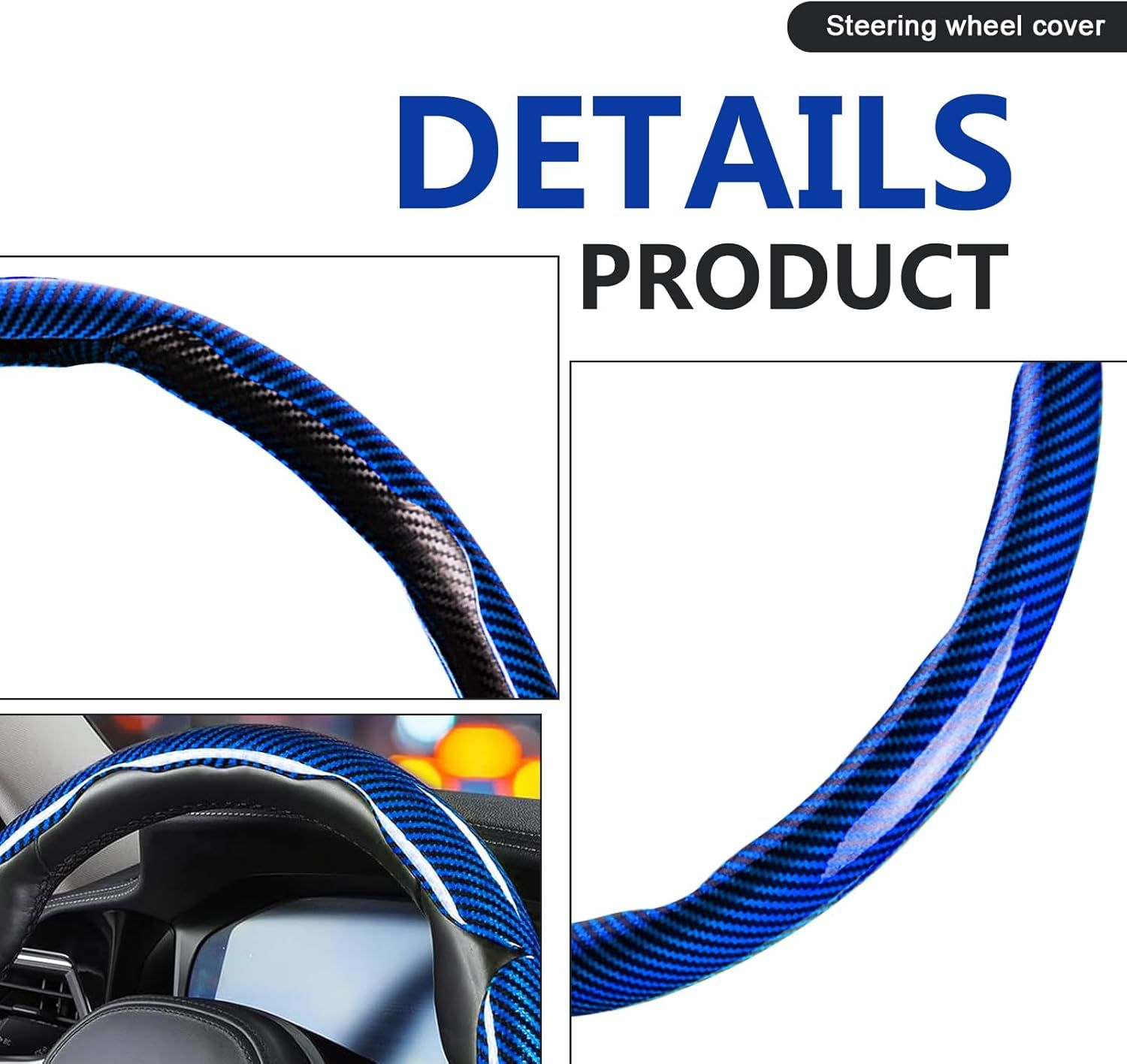 3pcs Universal Carbon Fiber Steering Wheel Cover - Anti-Slip & Segmented Design, Universal 99% Durable Steering Wheel Protector for Men and Women, Car Interior Accessory (Blue) - Image 3