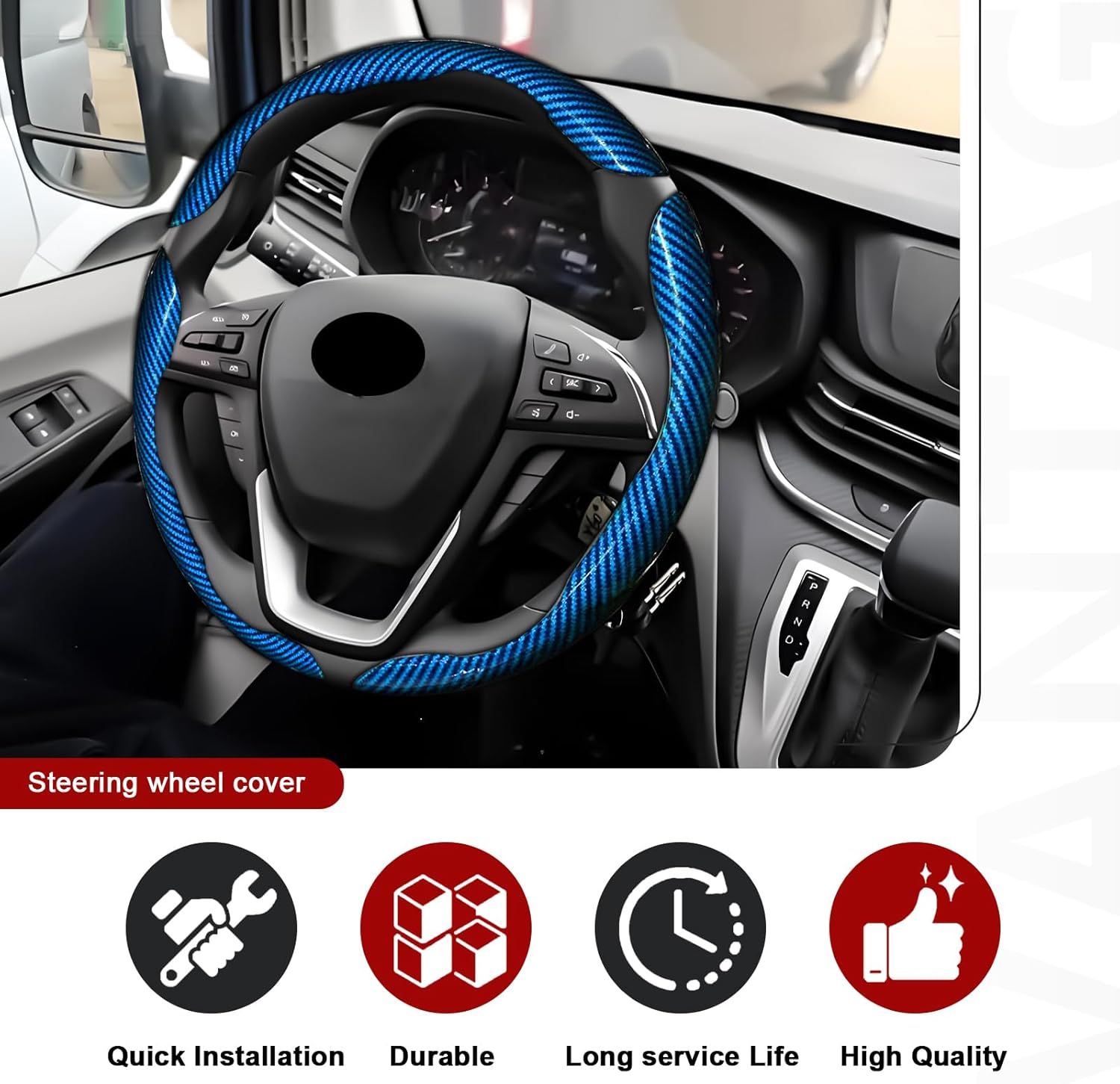 3pcs Universal Carbon Fiber Steering Wheel Cover - Anti-Slip & Segmented Design, Universal 99% Durable Steering Wheel Protector for Men and Women, Car Interior Accessory (Blue) - Image 5