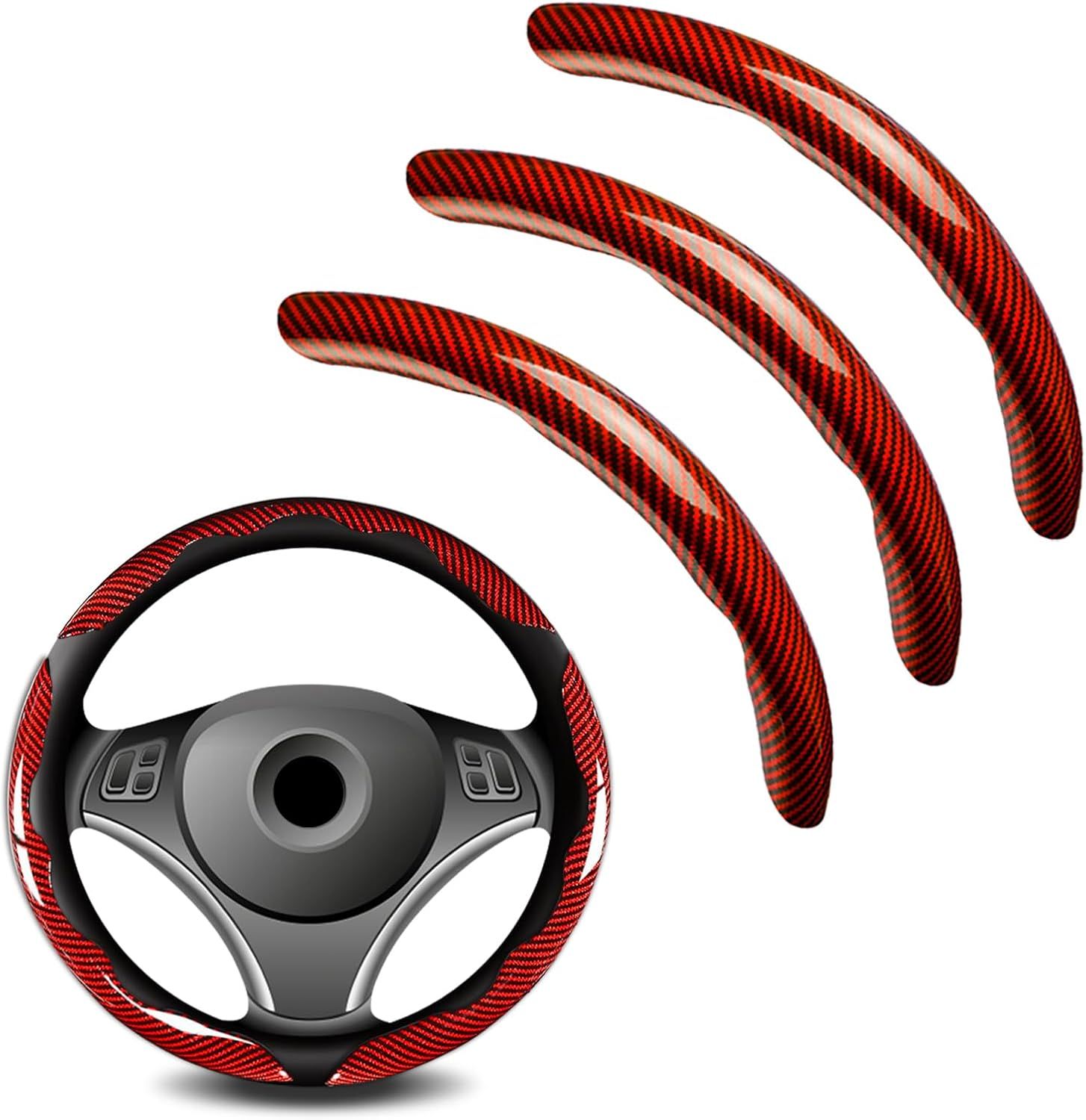 3pcs Universal Carbon Fiber Steering Wheel Cover - Anti-Slip & Segmented Design, Universal 99% Durable Steering Wheel Protector for Men and Women, Car Interior Accessory (Red) - Image 1