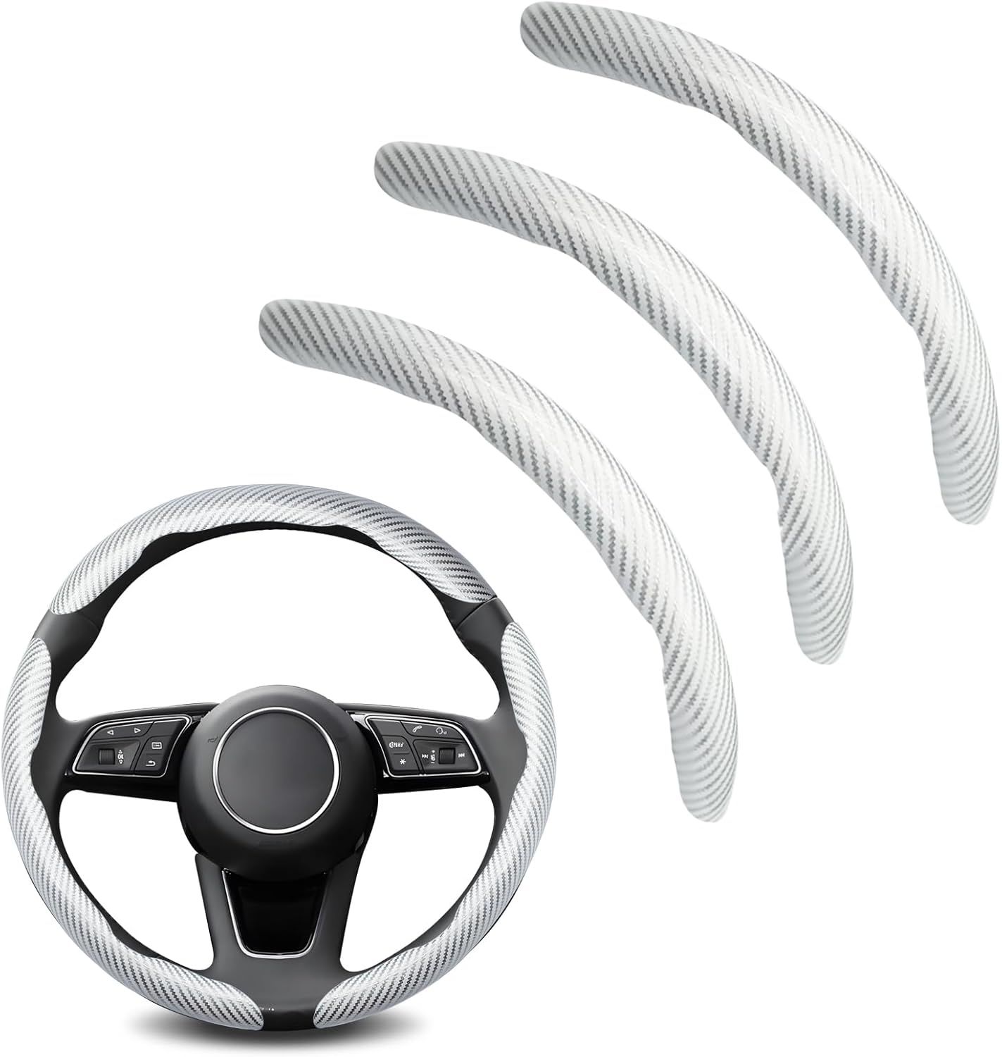 3pcs Universal Carbon Fiber Steering Wheel Cover - Anti-Slip & Segmented Design, Universal 99% Durable Steering Wheel Protector for Men and Women, Car Interior Accessory (White) - Image 1