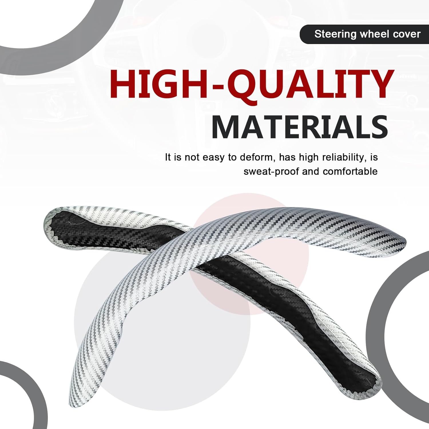 3pcs Universal Carbon Fiber Steering Wheel Cover - Anti-Slip & Segmented Design, Universal 99% Durable Steering Wheel Protector for Men and Women, Car Interior Accessory (White) - Image 4