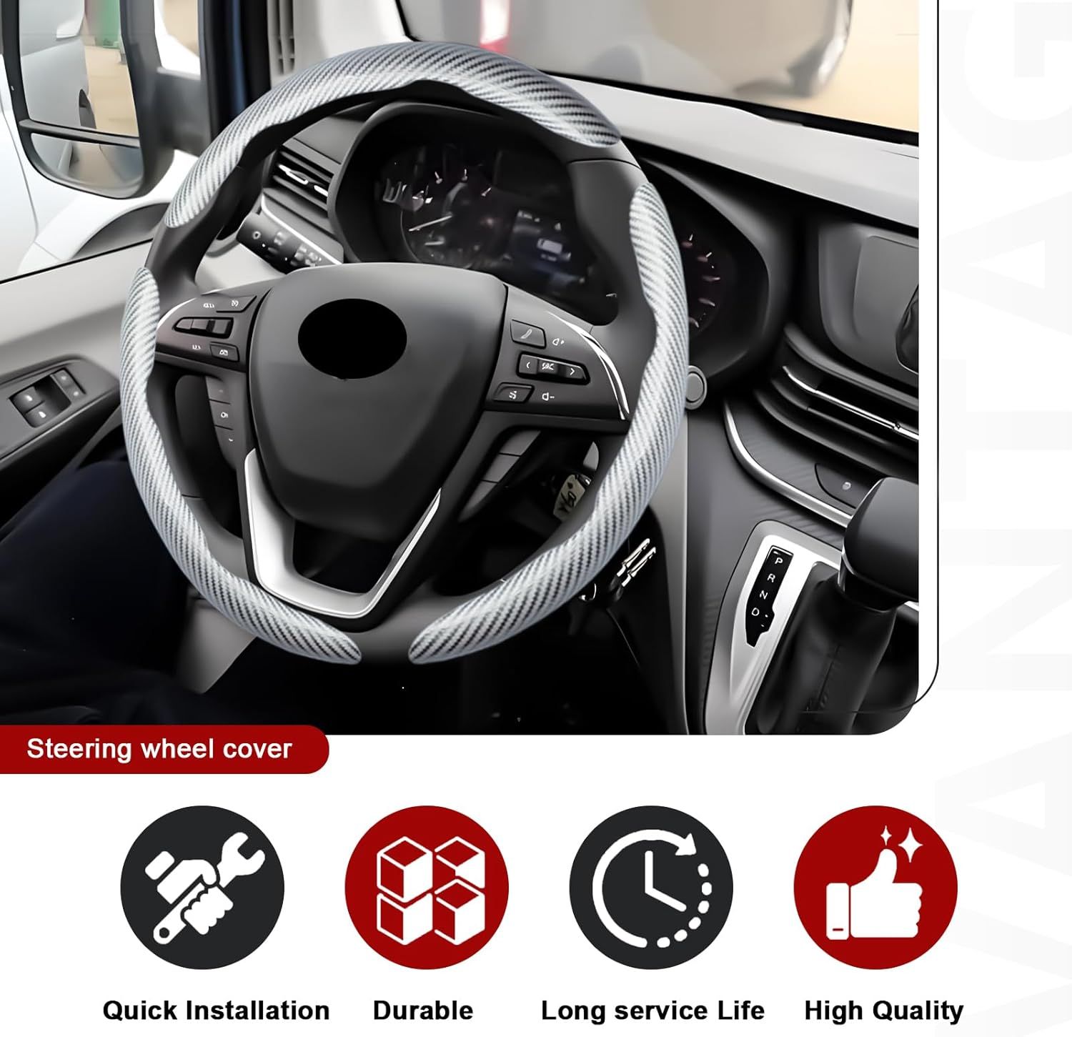 3pcs Universal Carbon Fiber Steering Wheel Cover - Anti-Slip & Segmented Design, Universal 99% Durable Steering Wheel Protector for Men and Women, Car Interior Accessory (White) - Image 5
