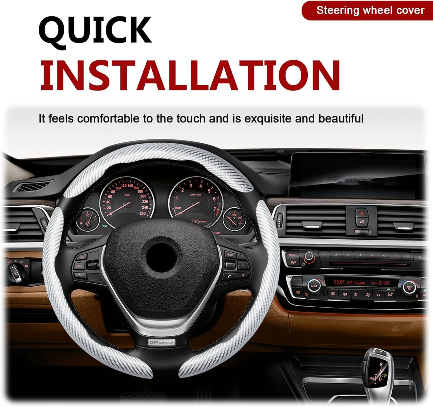 3pcs Universal Carbon Fiber Steering Wheel Cover - Anti-Slip & Segmented Design, Universal 99% Durable Steering Wheel Protector for Men and Women, Car Interior Accessory (White) - Image 6