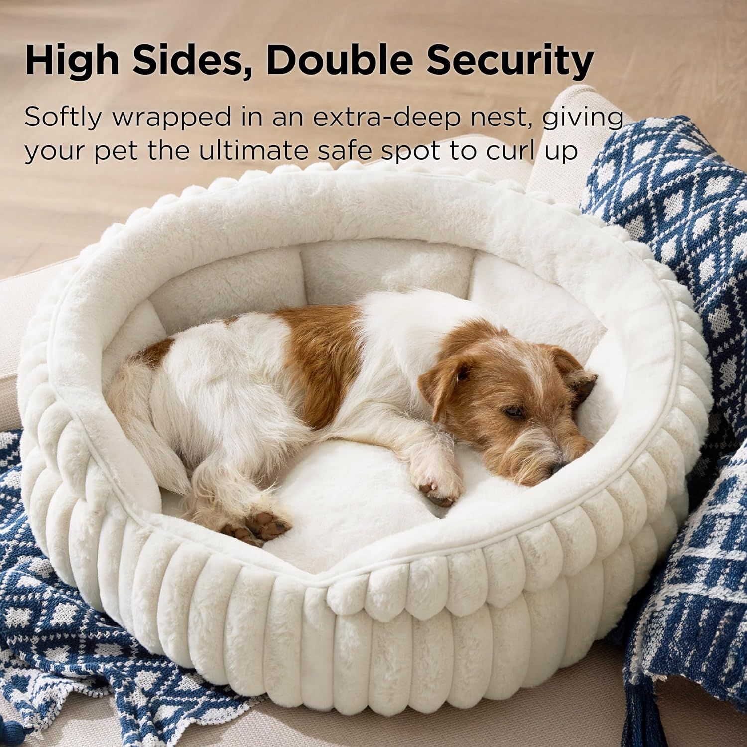 Medium Dog Bed, Washable Cute Pet Bed, Super Soft Corduroy Round Cat Bed with Anti-Slip Bottom, 26''x26''x9'', Cream - Image 2