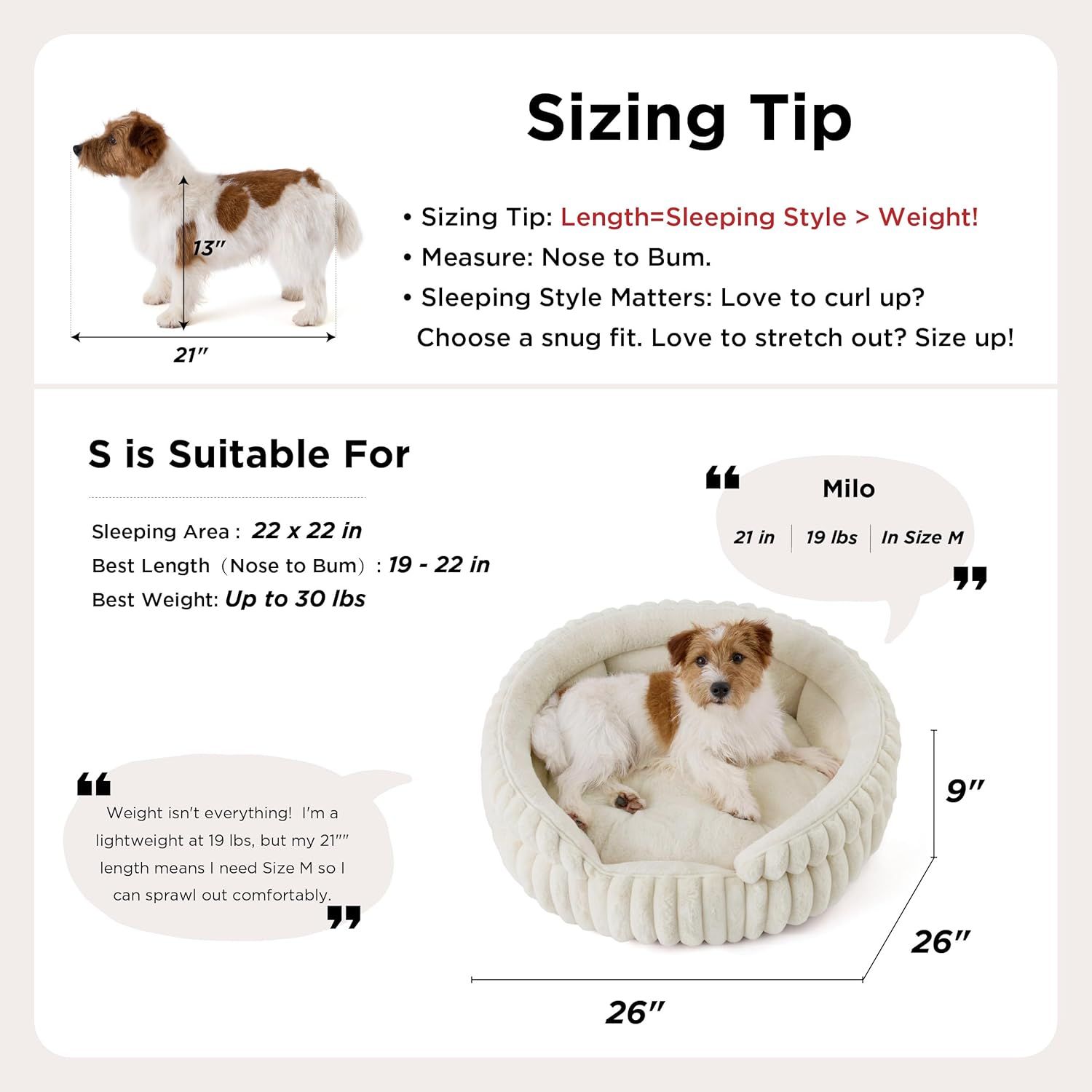 Medium Dog Bed, Washable Cute Pet Bed, Super Soft Corduroy Round Cat Bed with Anti-Slip Bottom, 26''x26''x9'', Cream - Image 4
