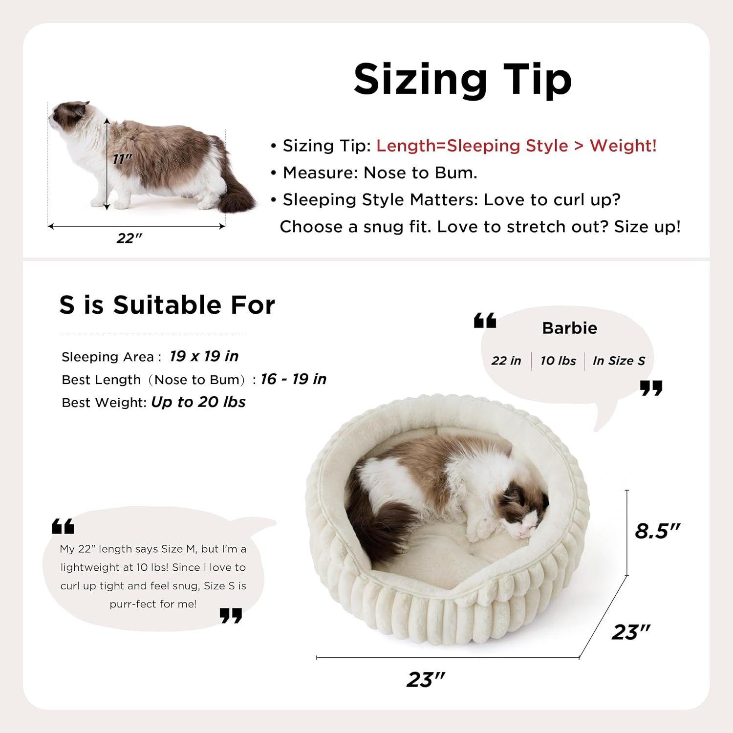 Cat Bed, Washable Round Cute Cat Beds for Indoor Cats, Super Soft Corduroy Pet Bed for Puppy and Kitten with Anti-Slip Bottom, 23''x23''x8.5'', Cream - Image 4