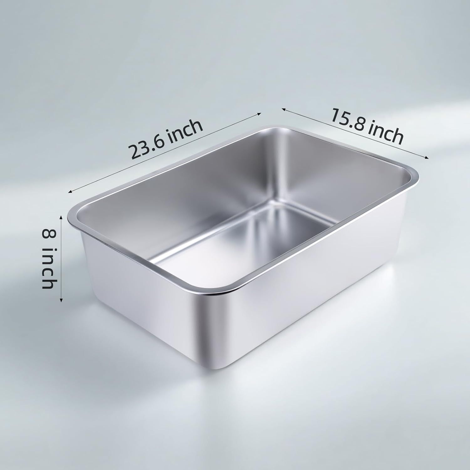Stainless Steel Cat Litter Box - Large Metal High-Sided Pan for Cats, Pets, Non-Stick, Odor-Free, Easy to Clean, Splash-Proof, Durable (23.6