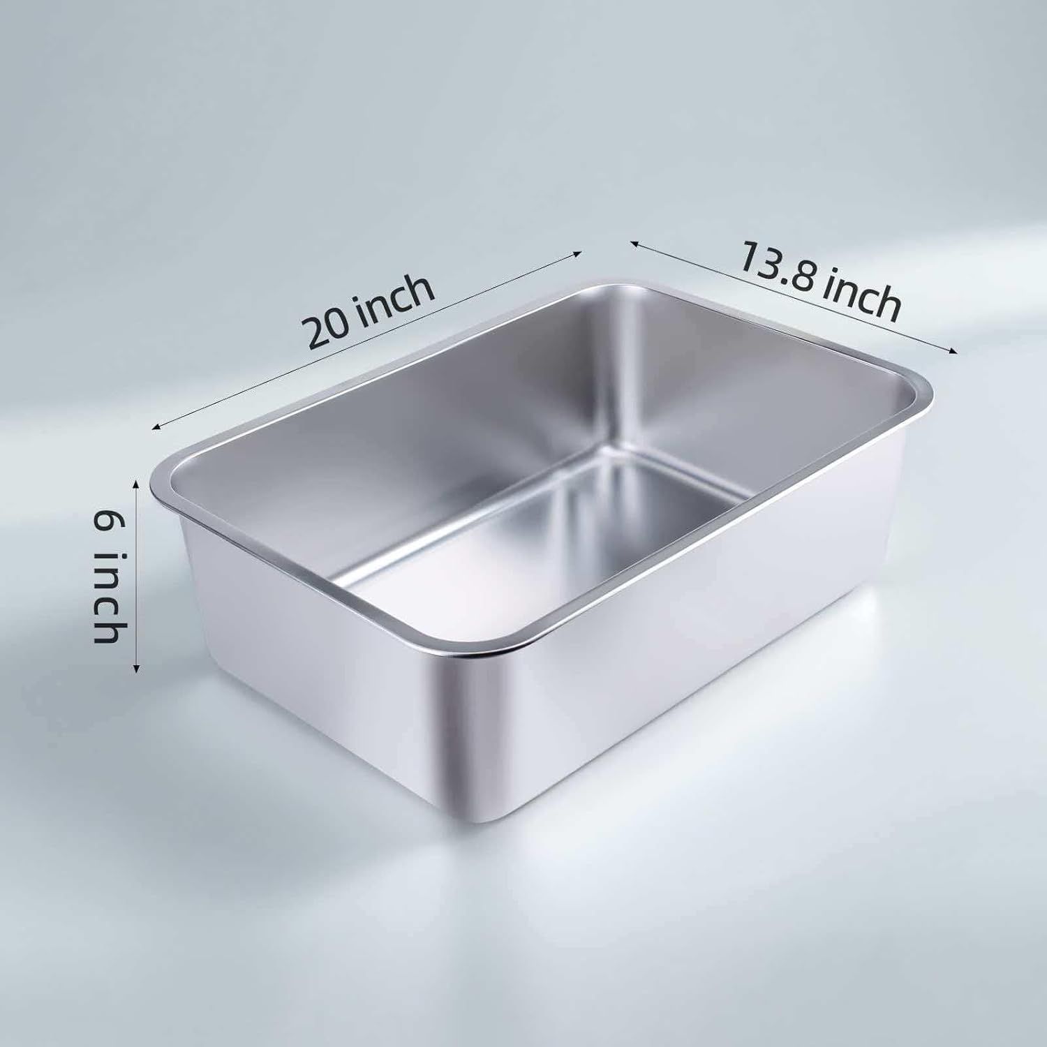 Stainless Steel Cat Litter Box - Large Metal High-Sided Pan for Cats, Pets, Non-Stick, Odor-Free, Easy to Clean, Splash-Proof, Durable (20