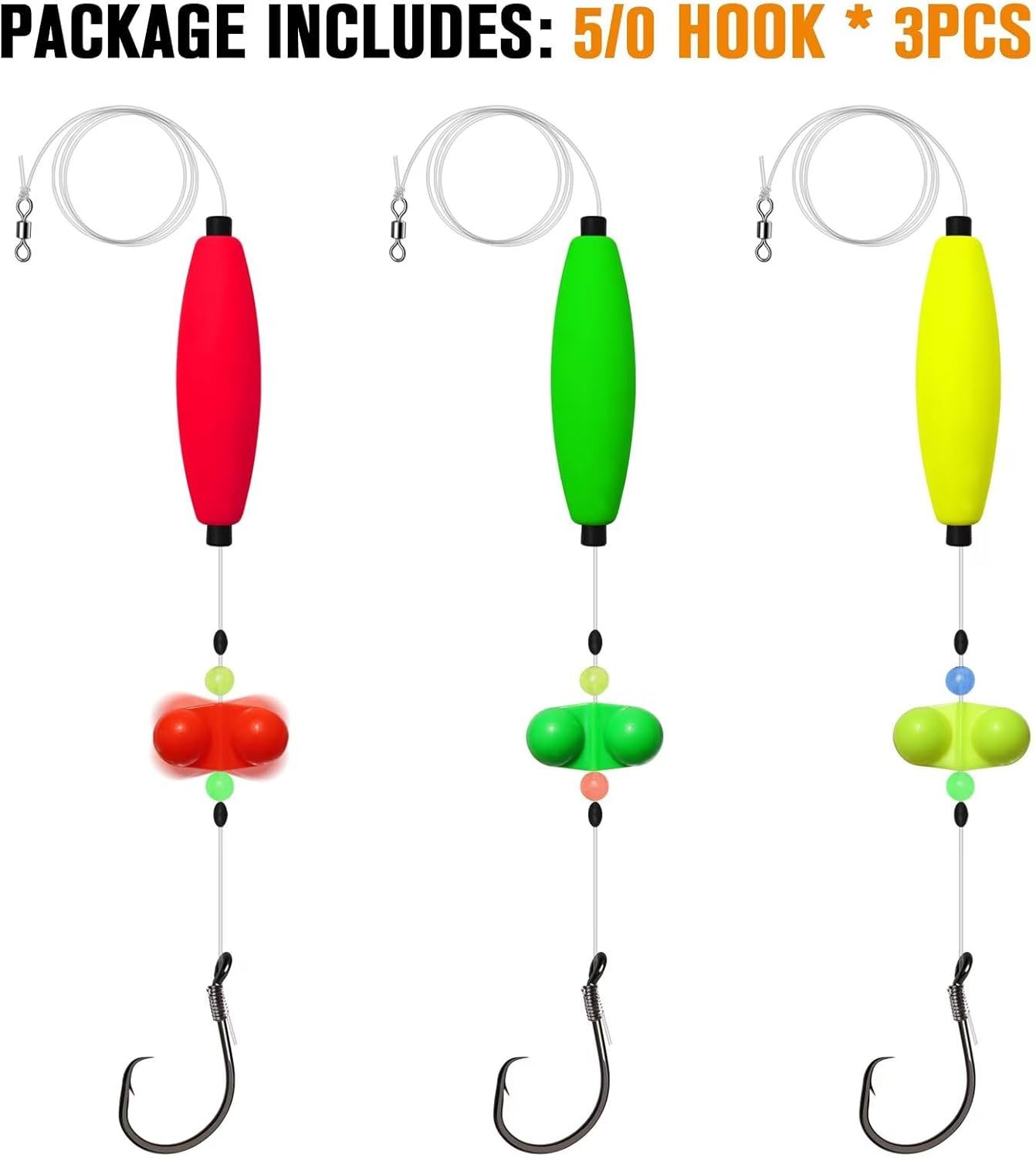 Pre-Tied Catfish Rig System, 23 Inch 55LB Santee Cooper Catfish Float Rig with Adjustable EVA Slip Float and High Carbon Circle Hooks 5/0 6/0 8/0, Ready-to-Fish for River and Bank Fishing( Cigar Float-5/0Hook * 3PCS) - Image 2