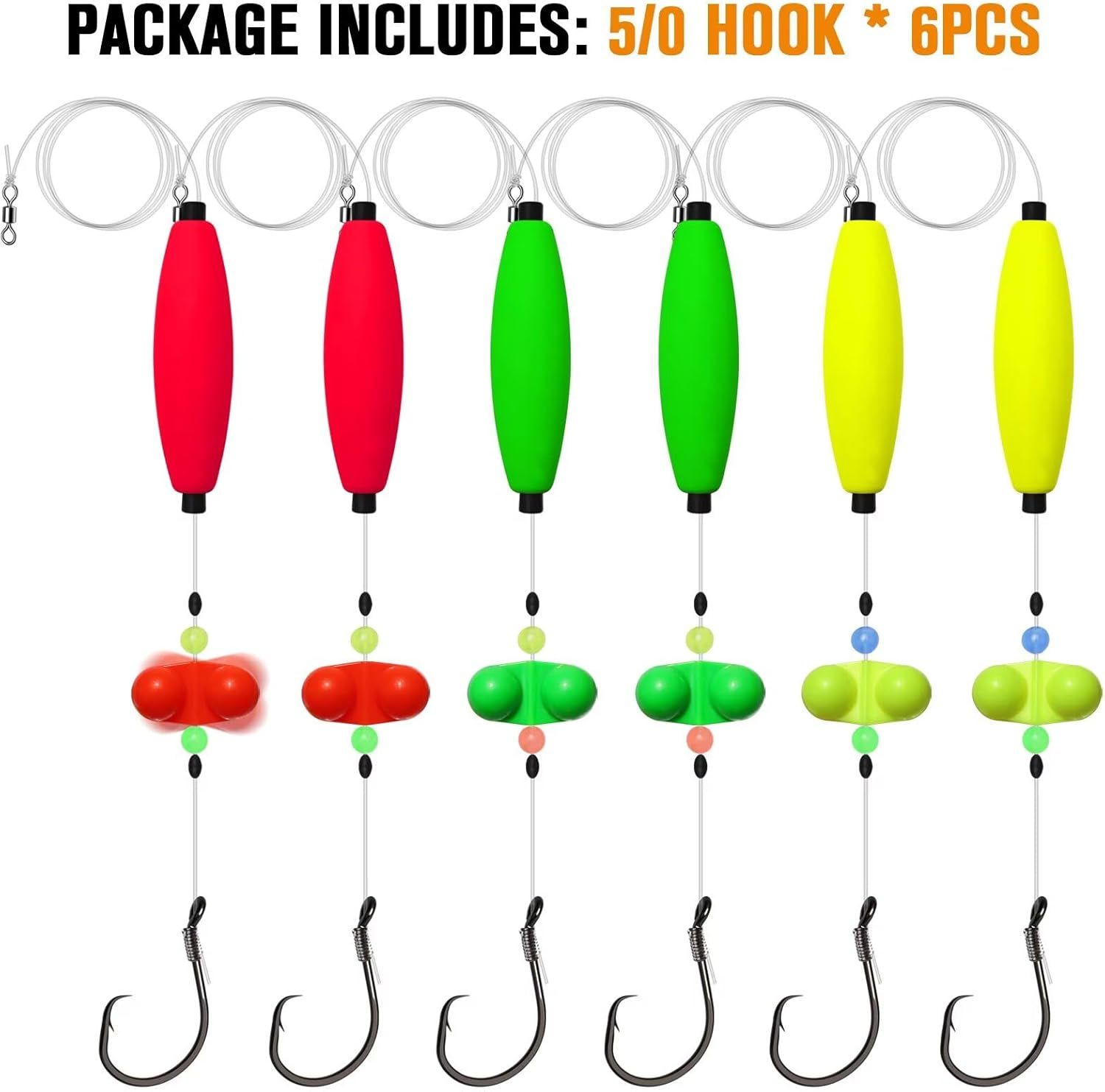 Pre-Tied Catfish Rig System, 23 Inch 55LB Santee Cooper Catfish Float Rig with Adjustable EVA Slip Float and High Carbon Circle Hooks 5/0 6/0 8/0, Ready-to-Fish for River and Bank Fishing(Cigar Float-5/0Hook * 6PCS) - Image 2