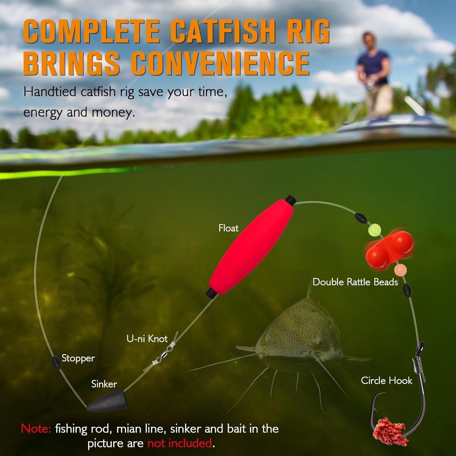 Pre-Tied Catfish Rig System, 23 Inch 55LB Santee Cooper Catfish Float Rig with Adjustable EVA Slip Float and High Carbon Circle Hooks 5/0 6/0 8/0, Ready-to-Fish for River and Bank Fishing(Cigar Float-5/0Hook * 6PCS) - Image 5