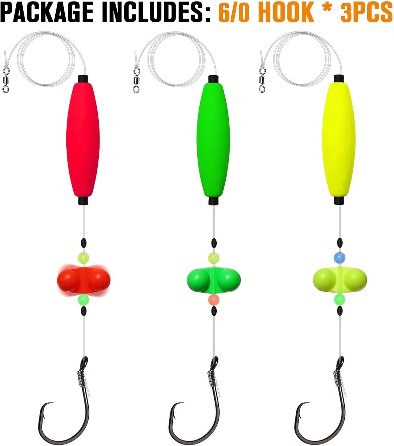Pre-Tied Catfish Rig System, 23 Inch 55LB Santee Cooper Catfish Float Rig with Adjustable EVA Slip Float and High Carbon Circle Hooks 5/0 6/0 8/0, Ready-to-Fish for River and Bank Fishing(Cigar Float-6/0Hook * 3PCS) - Image 2