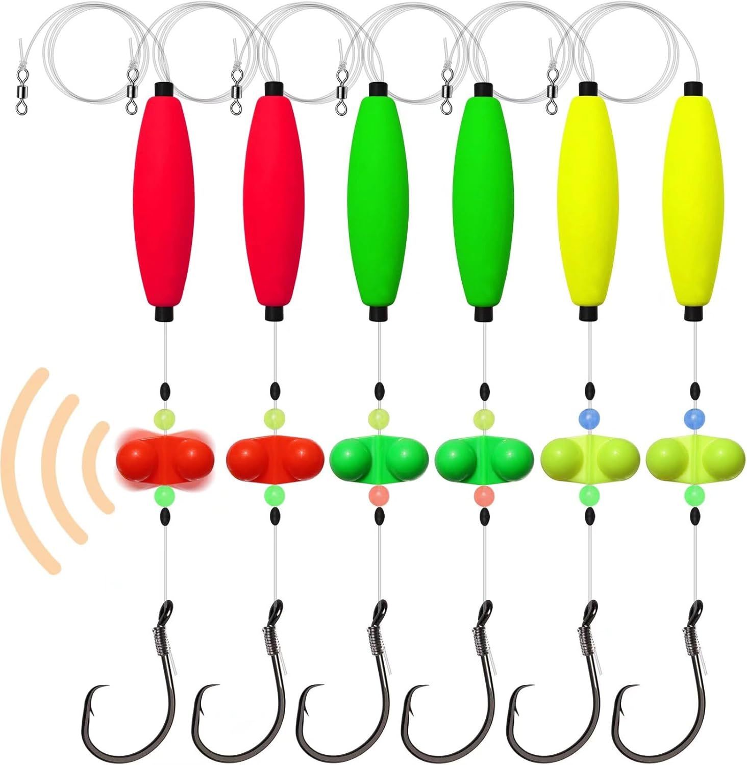 Pre-Tied Catfish Rig System, 23 Inch 55LB Santee Cooper Catfish Float Rig with Adjustable EVA Slip Float and High Carbon Circle Hooks 5/0 6/0 8/0, Ready-to-Fish for River and Bank Fishing(Cigar Float-6/0Hook * 6PCS) - Image 1