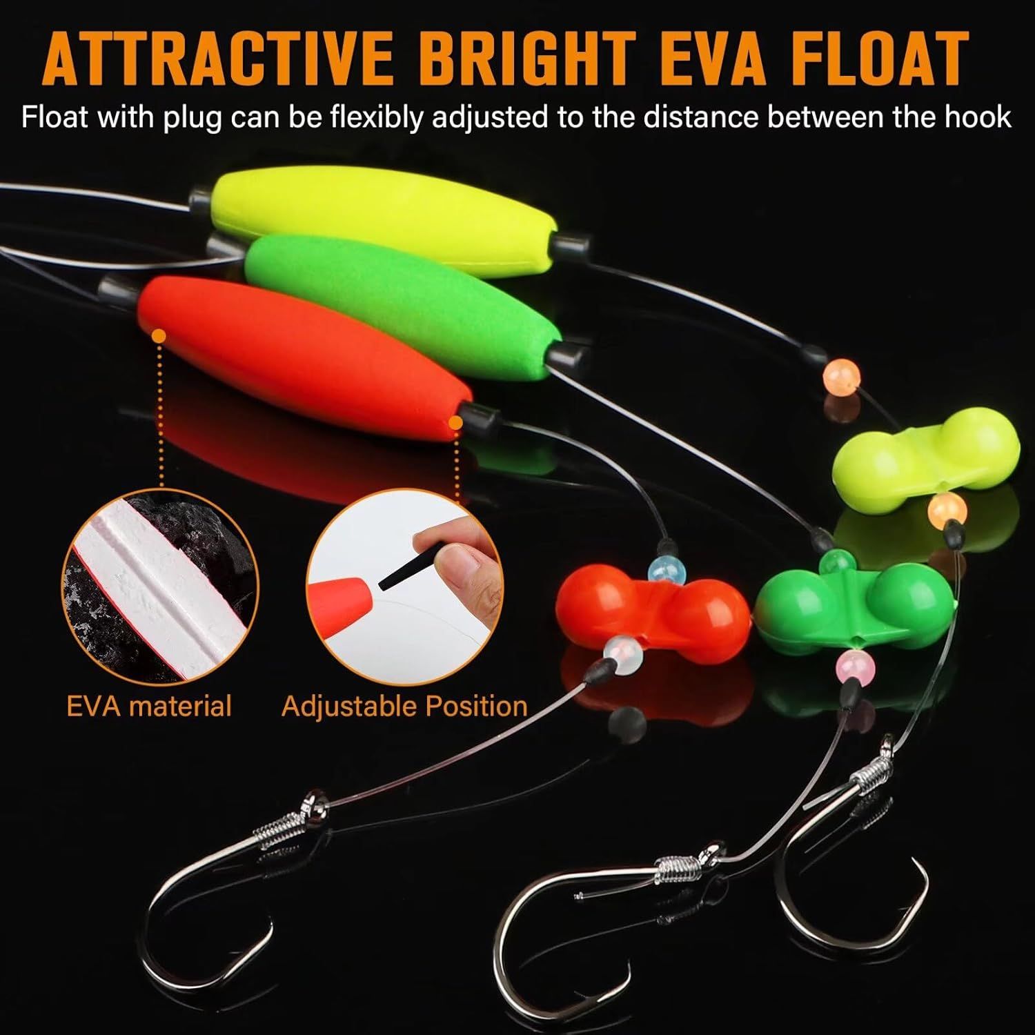 Pre-Tied Catfish Rig System, 23 Inch 55LB Santee Cooper Catfish Float Rig with Adjustable EVA Slip Float and High Carbon Circle Hooks 5/0 6/0 8/0, Ready-to-Fish for River and Bank Fishing(Cigar Float-6/0Hook * 6PCS) - Image 6