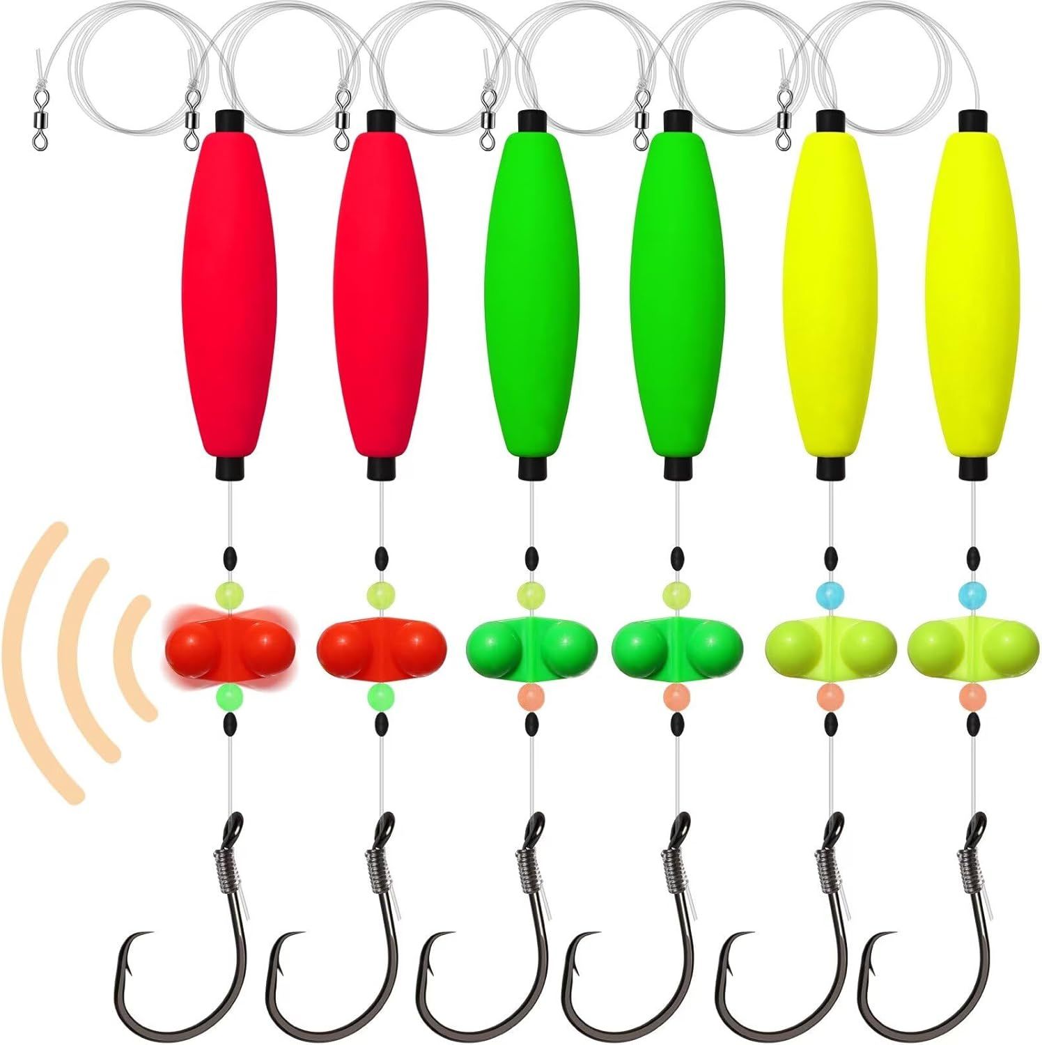 Pre-Tied Catfish Rig System, 23 Inch 55LB Santee Cooper Catfish Float Rig with Adjustable EVA Slip Float and High Carbon Circle Hooks 5/0 6/0 8/0, Ready-to-Fish for River and Bank Fishing(Cigar Float-8/0Hook * 6PCS) - Image 1