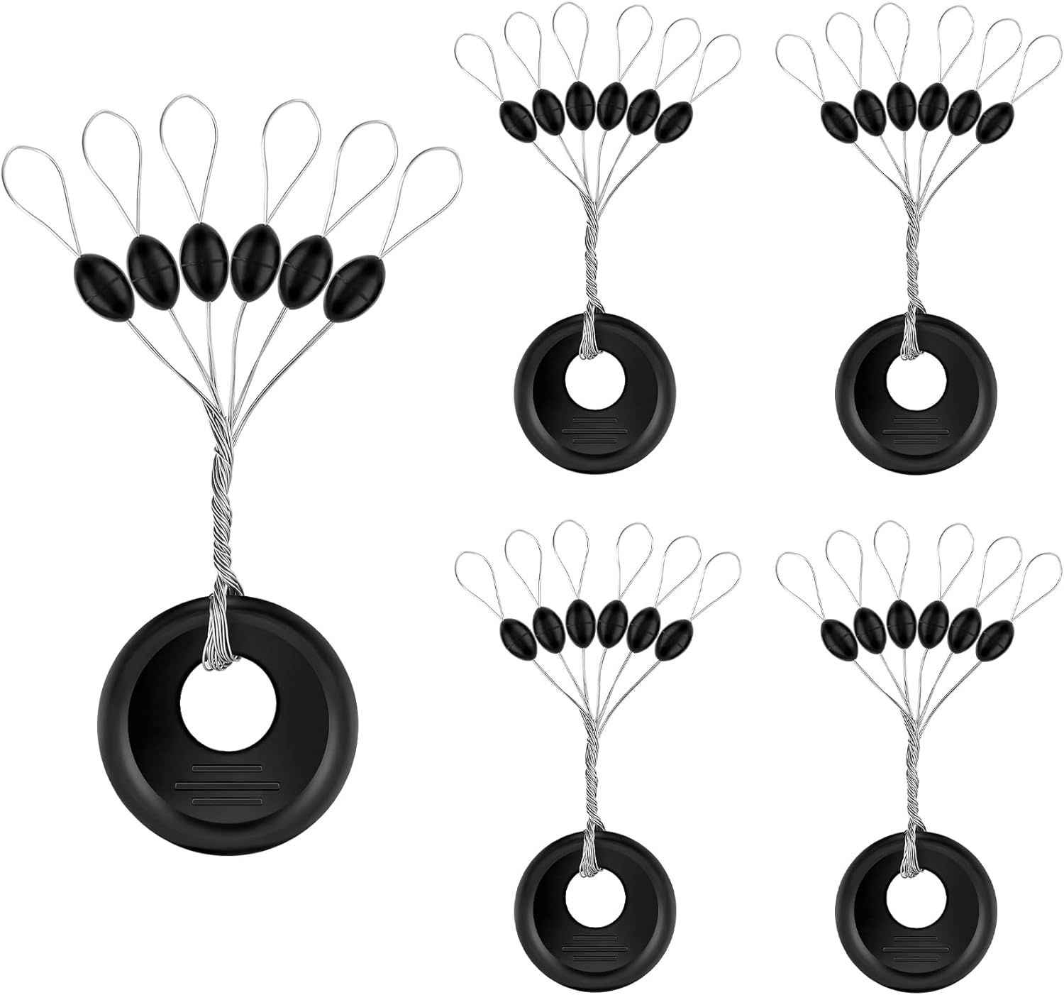 240 Pieces Middle-Sized Fishing Rubber Bobber Beads Stoppers 6 in 1 Black Float Sinker Stops - Image 1