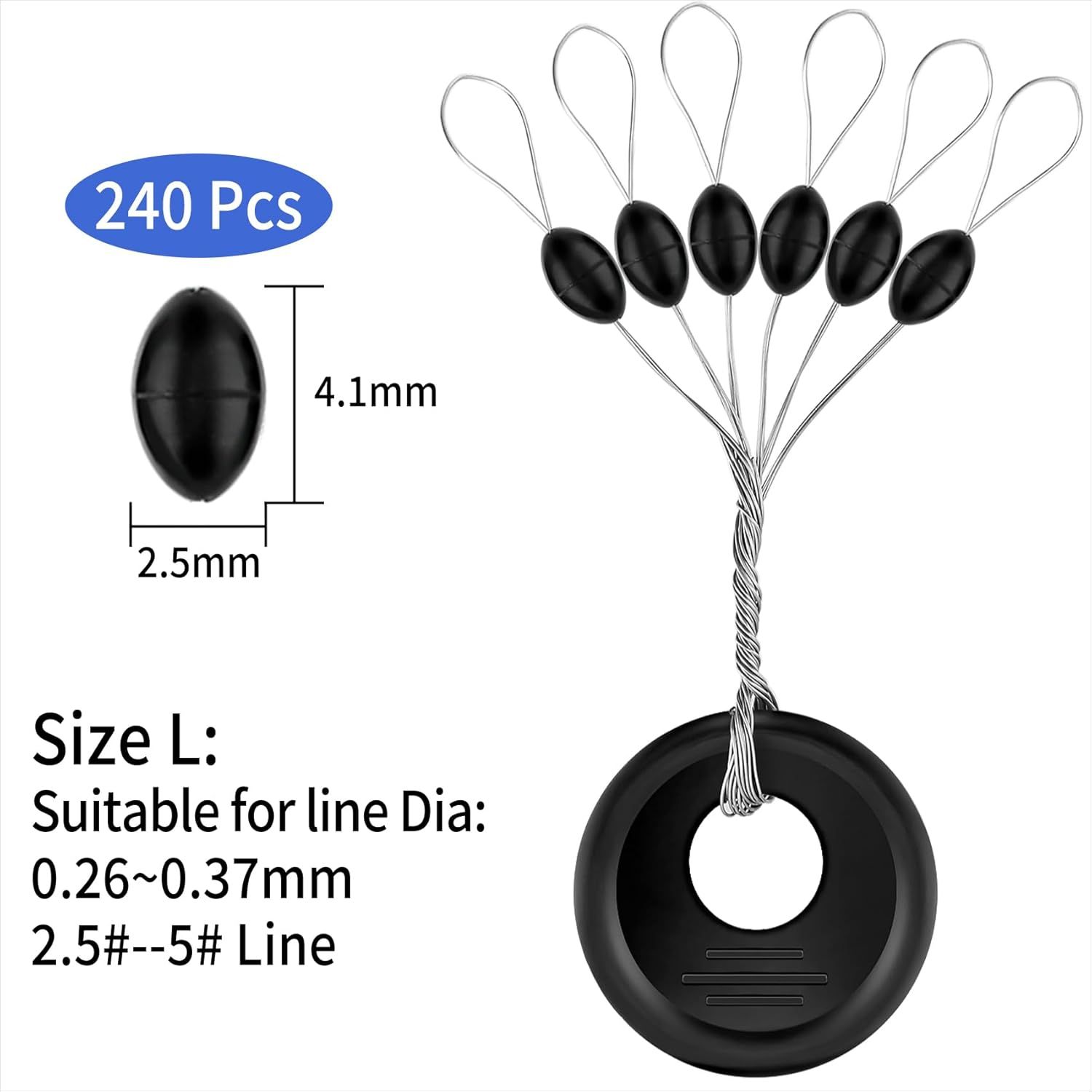 240 Pieces Middle-Sized Fishing Rubber Bobber Beads Stoppers 6 in 1 Black Float Sinker Stops - Image 2