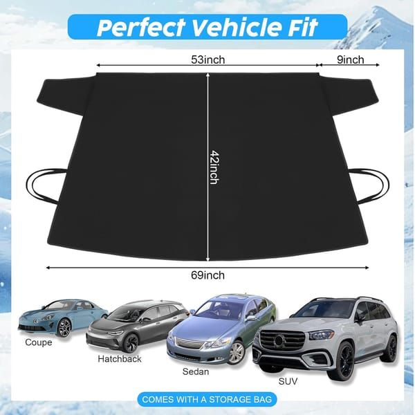 600D Oxford Car Windshield Cover, All Season Windshield Sun Shade & Snow Frost Protector, Waterproof Dustproof Heat Insulation Front Screen Cover with Storage Bag for Sedan SUV - Image 2
