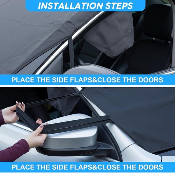 600D Oxford Car Windshield Cover, All Season Windshield Sun Shade & Snow Frost Protector, Waterproof Dustproof Heat Insulation Front Screen Cover with Storage Bag for Sedan SUV - Image 3