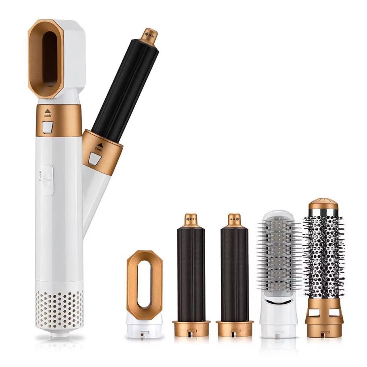 5 in 1 Hot Air Brush Hair Styler Set, Multi Interchangeable Attachments Hair Dryer Brush, Straightener Curler Volumizer Comb, Ionic Blow Dryer Styling Tool for All Hair Types（White）） - Image 1