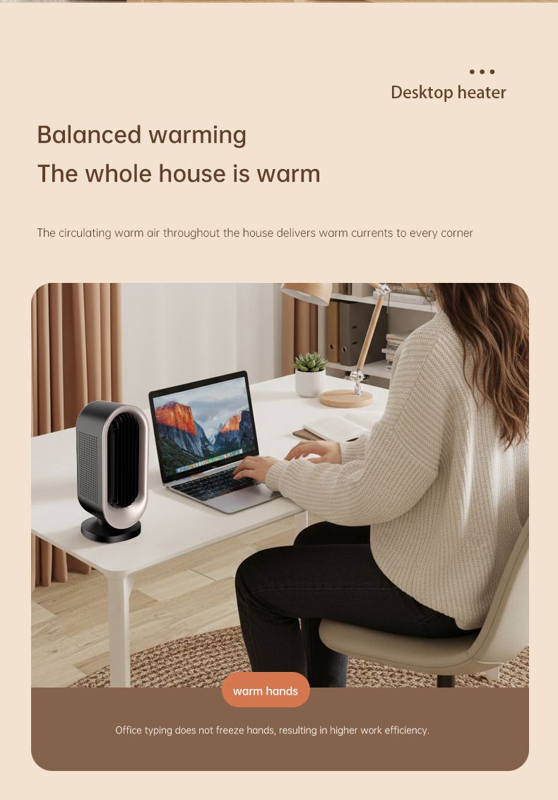 Desktop Vertical Space Heater with Remote Control, Fast Heating PTC Electric Fan Heater, Portable Mini Winter Electric Space Heater for Bedroom Office Home Indoor Heating（Black & Gold） - Image 6