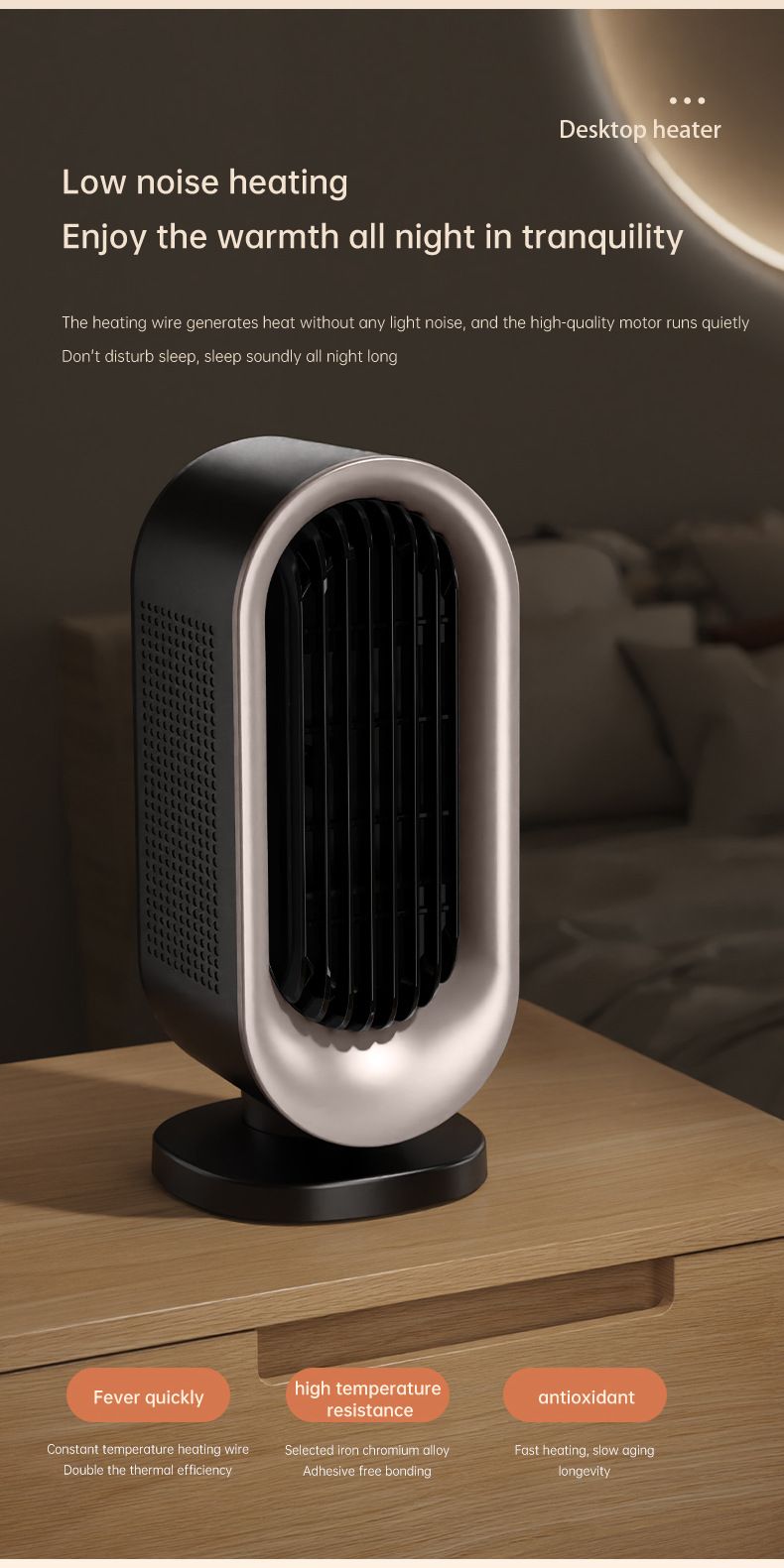 Desktop Vertical Space Heater with Remote Control, Fast Heating PTC Electric Fan Heater, Portable Mini Winter Electric Space Heater for Bedroom Office Home Indoor Heating（Black & Silver） - Image 3