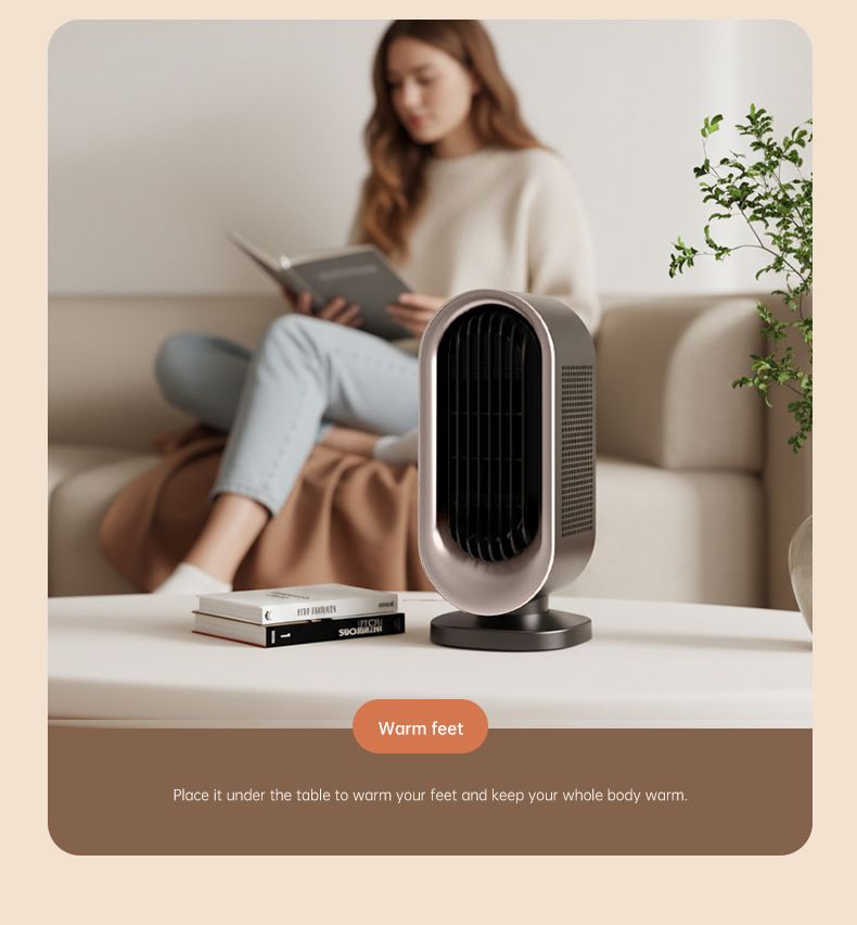 Desktop Vertical Space Heater with Remote Control, Fast Heating PTC Electric Fan Heater, Portable Mini Winter Electric Space Heater for Bedroom Office Home Indoor Heating（Black & Silver） - Image 5