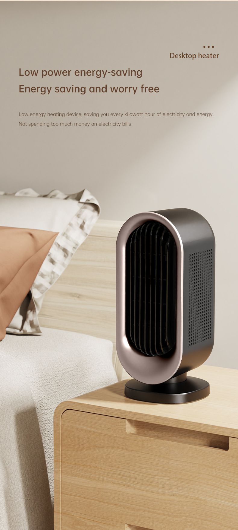 Desktop Vertical Space Heater with Remote Control, Fast Heating PTC Electric Fan Heater, Portable Mini Winter Electric Space Heater for Bedroom Office Home Indoor Heating（White） - Image 3