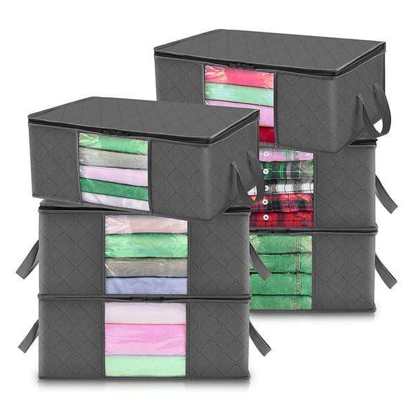 6 Pack 35L Clothes Storage Bags, Foldable Under Bed Storage Boxes with Clear Window, Reinforced Handles Quilt Blanket Organiser Containers for Wardrobe Closet Bedroom Storage - Image 1