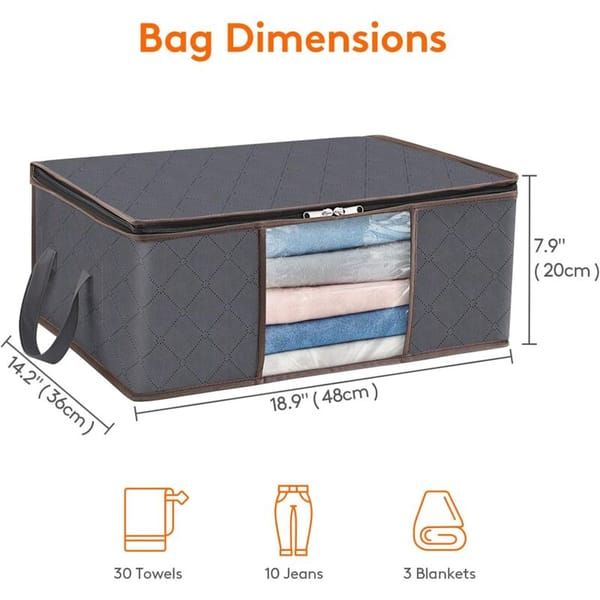 6 Pack 35L Clothes Storage Bags, Foldable Under Bed Storage Boxes with Clear Window, Reinforced Handles Quilt Blanket Organiser Containers for Wardrobe Closet Bedroom Storage - Image 3