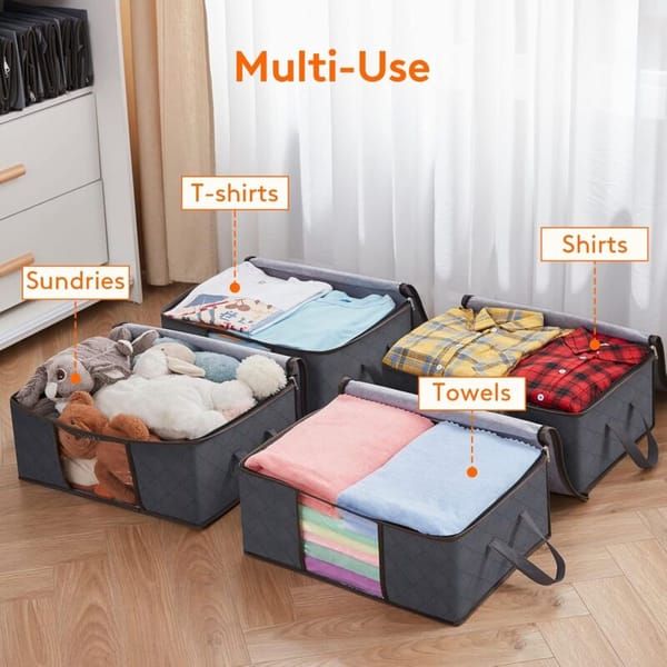6 Pack 35L Clothes Storage Bags, Foldable Under Bed Storage Boxes with Clear Window, Reinforced Handles Quilt Blanket Organiser Containers for Wardrobe Closet Bedroom Storage - Image 4