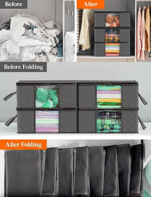 6 Pack 35L Clothes Storage Bags, Foldable Under Bed Storage Boxes with Clear Window, Reinforced Handles Quilt Blanket Organiser Containers for Wardrobe Closet Bedroom Storage - Image 5