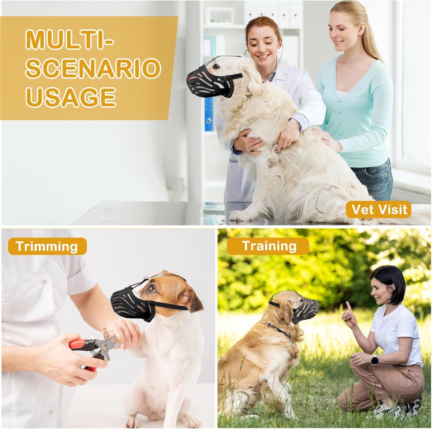 Dog Muzzle, Soft Breathable Dog Muzzles Suitable Dogs, Adjustable Basket Muzzles Prevents Chewing and Biting for Grooming Trimming Training(L) - Image 4