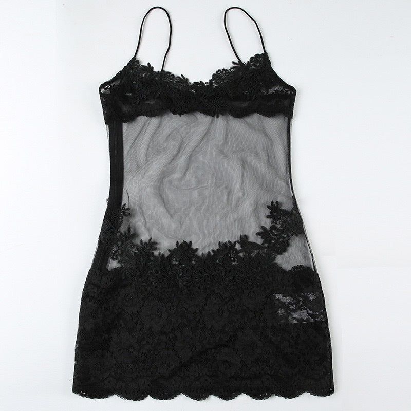 House Of Dasein Sexy Transparent Lace Mesh Fitted Strapless Dress Women's Bodycon Skirt Lingerie - Black - M - Image 1