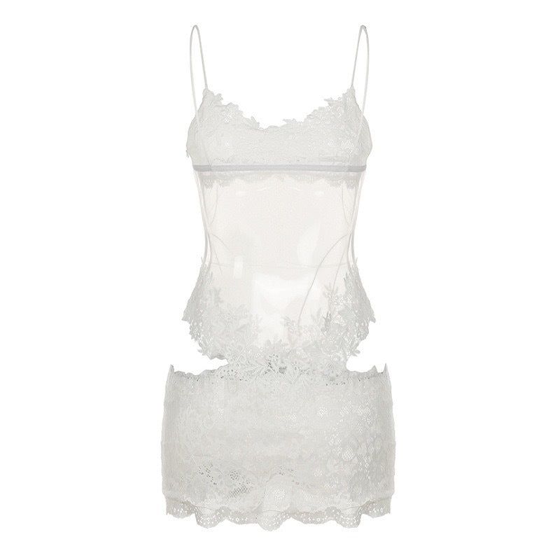 House Of Dasein Sexy Transparent Lace Mesh Fitted Strapless Dress Women's Bodycon Skirt Lingerie - White - L - Image 1