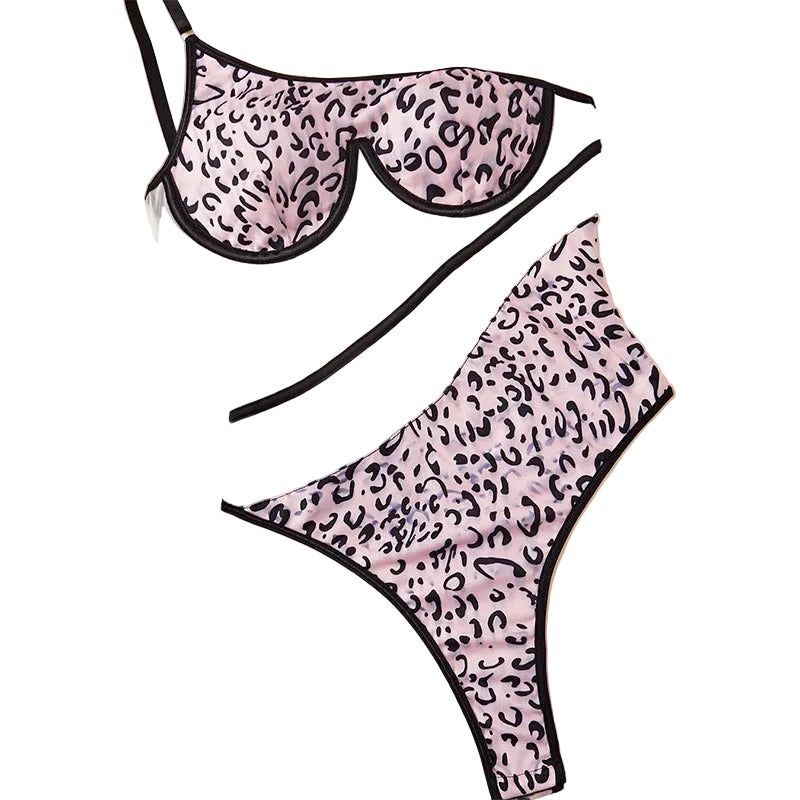 House Of Dasein Mesh Perspective Spicy Girl Leopard Print Beautiful Back Slim Fit Single Shoulder Steel Ring One Piece Underwear - Leopard Print - M - Image 1